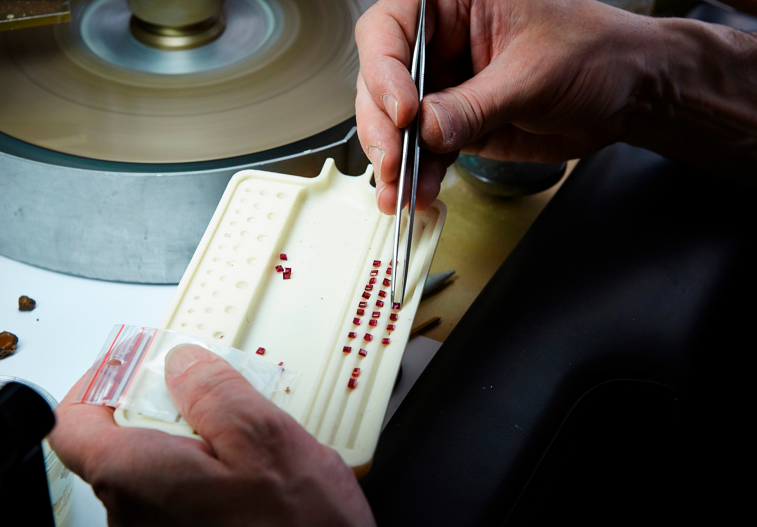 Selecting Mystery Set rubies, Van Cleef & Arpels.