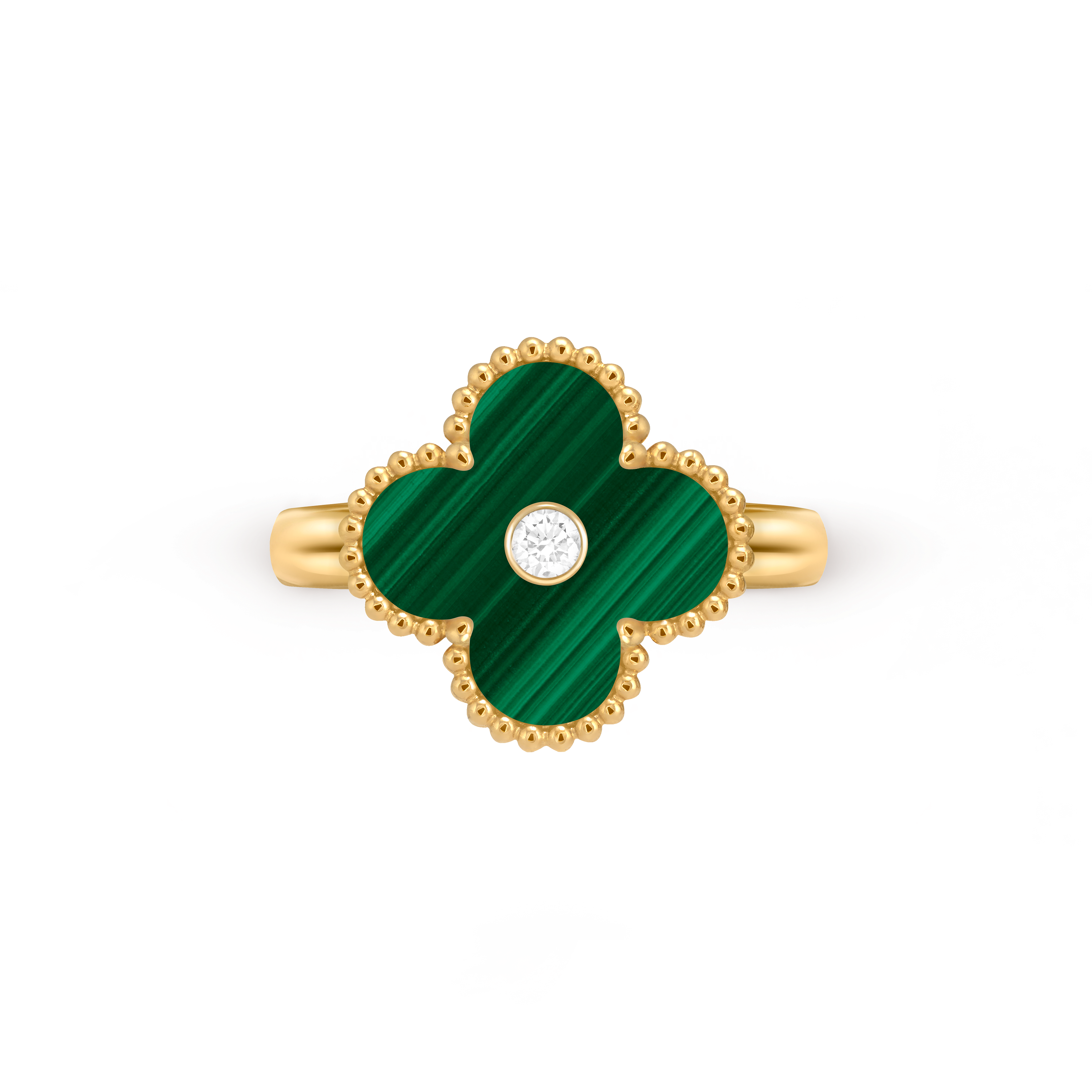 Vintage Alhambra戒指, 18K黄金, 孔雀石:  1 宝石, 钻石:  1 宝石,  0.05 克拉, Top, Jewelry Ring_梵克雅宝_Van Cleef & Arpels