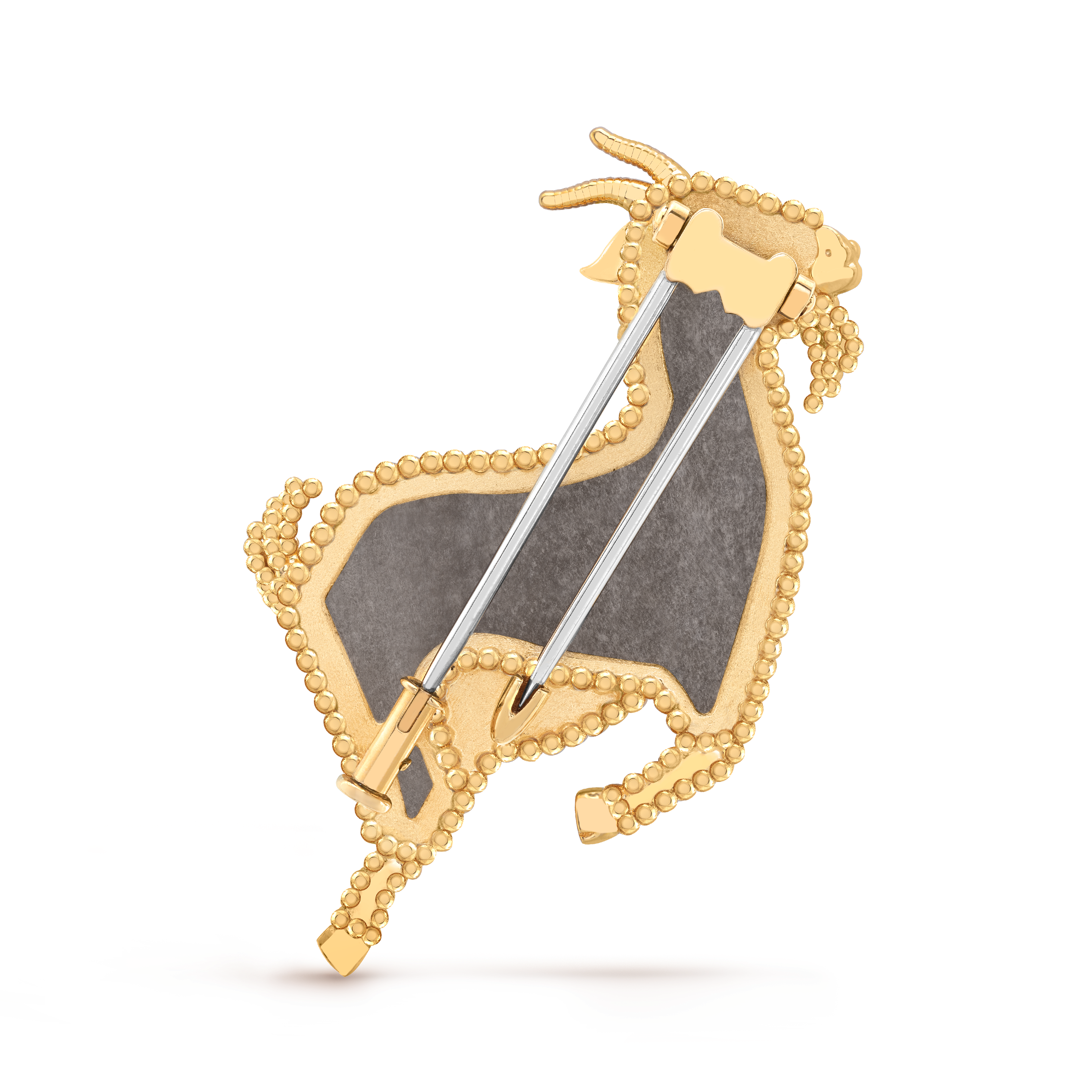 Lucky Animals Goat胸针, 18K黄金, 珍珠母贝:  2颗, 缟玛瑙:  1 宝石, 黑曜石:  1 宝石, Back, Jewelry Clip_梵克雅宝_Van Cleef & Arpels