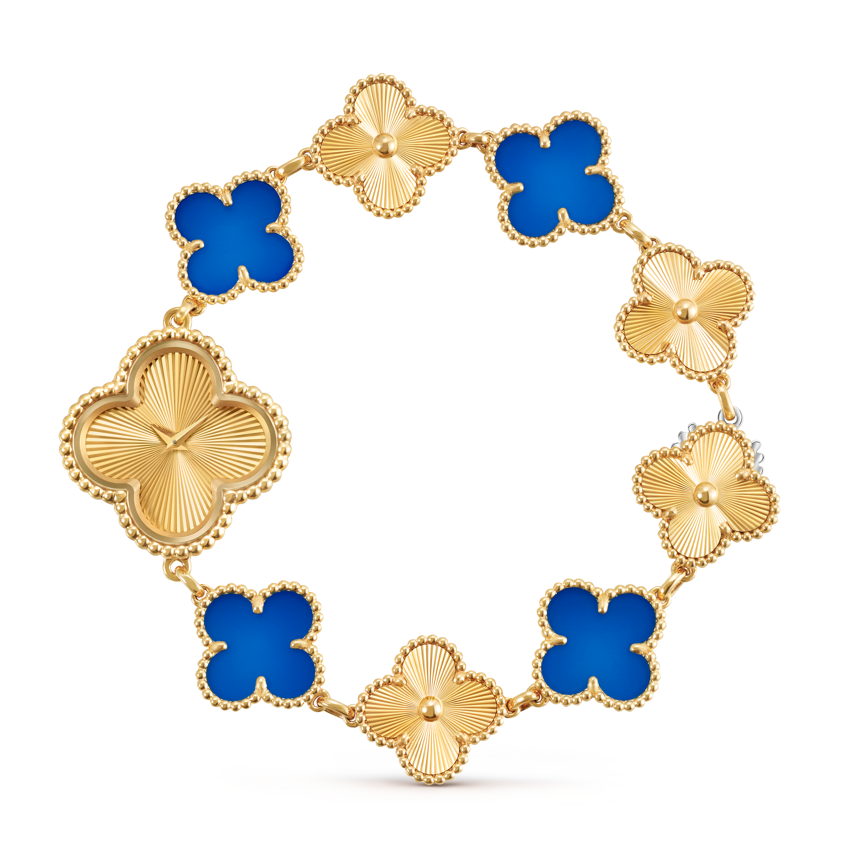 Sweet Alhambra watch, 18K yellow gold, Agate:  4 stones, Front Alternative, Watch - Van Cleef & Arpels