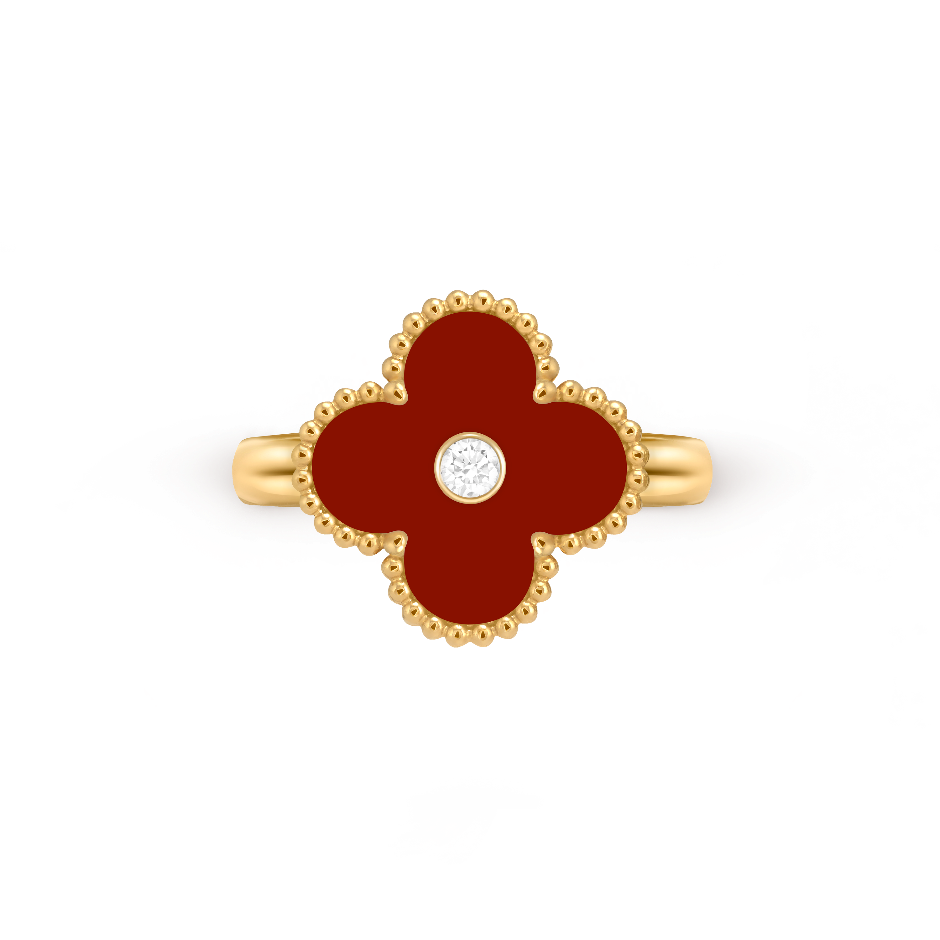 Vintage Alhambra戒指, 18K黄金, 红玉髓:  1 宝石, 钻石:  1 宝石,  0.05 克拉, Top, Jewelry Ring_梵克雅宝_Van Cleef & Arpels