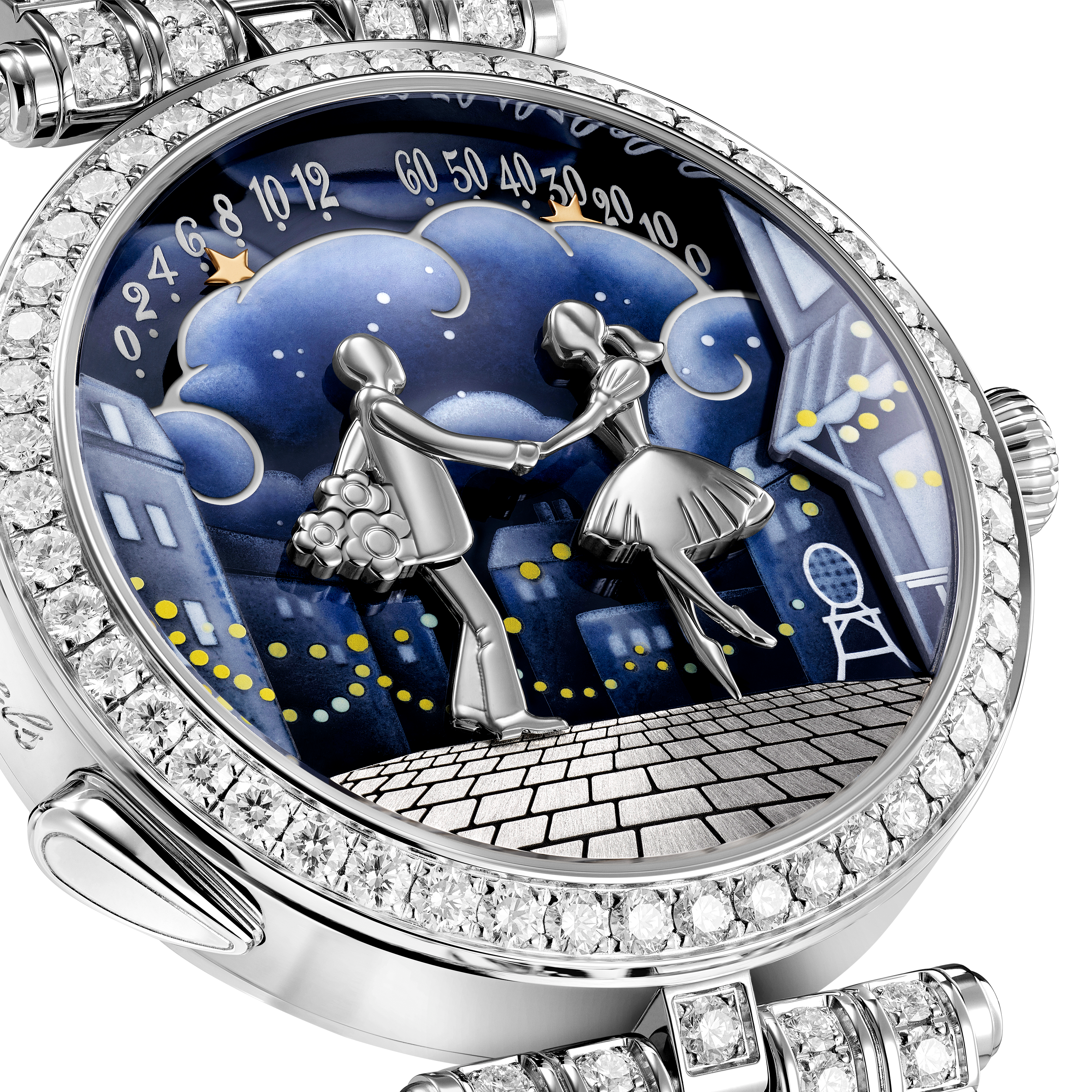 Lady Arpels Bal des Amoureux Automate watch, 18K white gold, Diamond:  388 stones,  12.41 carats, Three Fourth, Watch - Van Cleef & Arpels