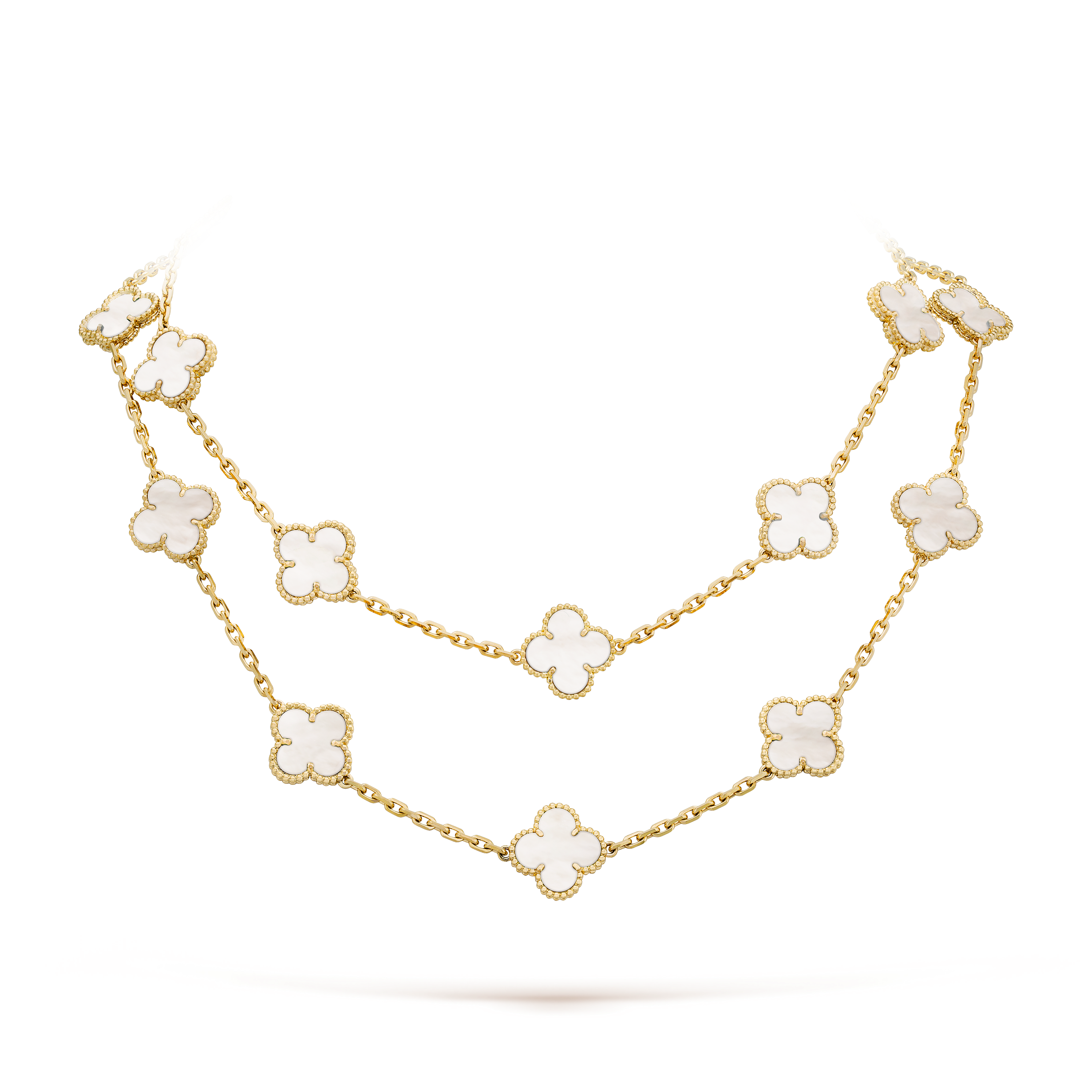 Vintage Alhambra long necklace, 20 motifs 18K yellow gold, Mother