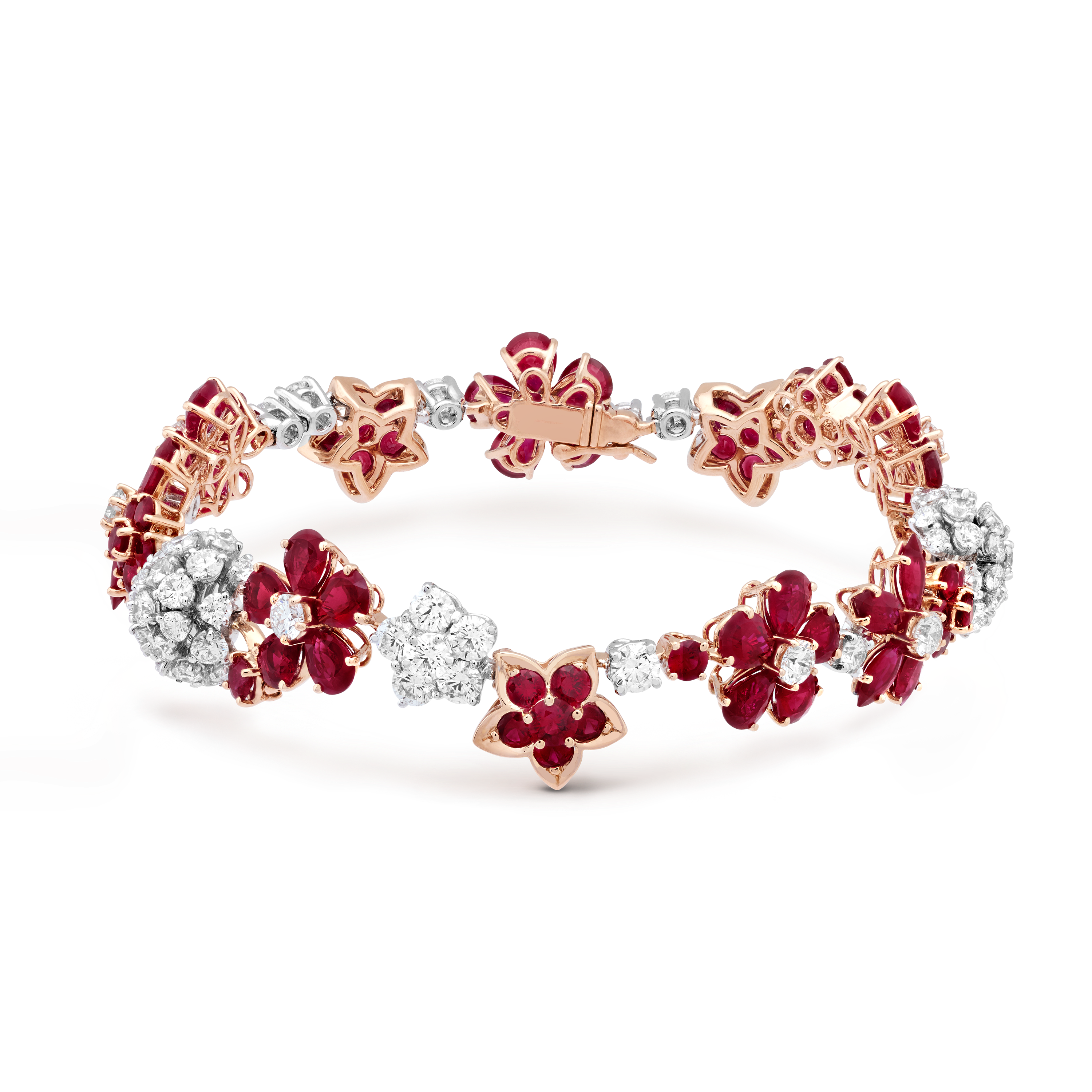 Folie des Prés手镯, 18K玫瑰金, 红宝石:  72颗,  15.6 克拉, 钻石:  73颗,  4.5 克拉, Front, High Jewelry Bracelet_梵克雅宝_Van Cleef & Arpels