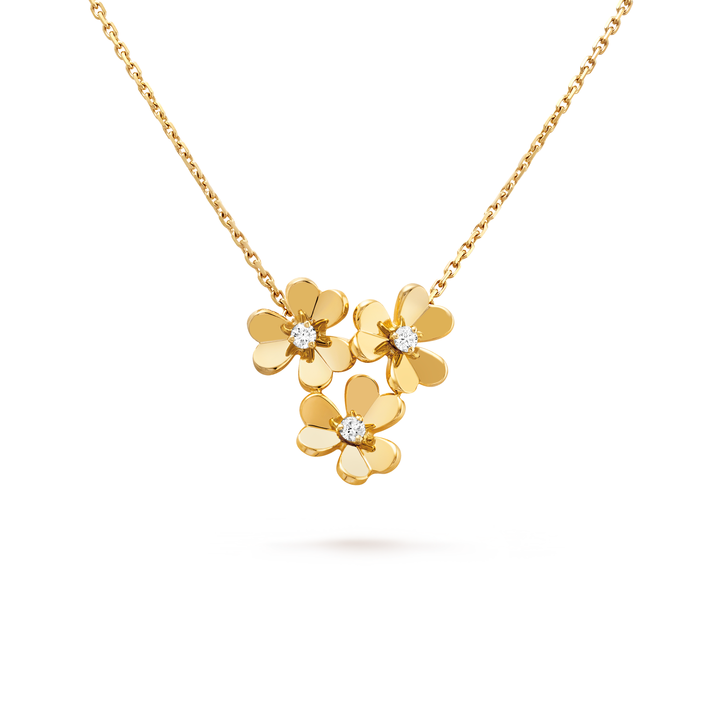 Frivole pendant, 3 flowers, mini model 18K yellow gold, Diamond- Van