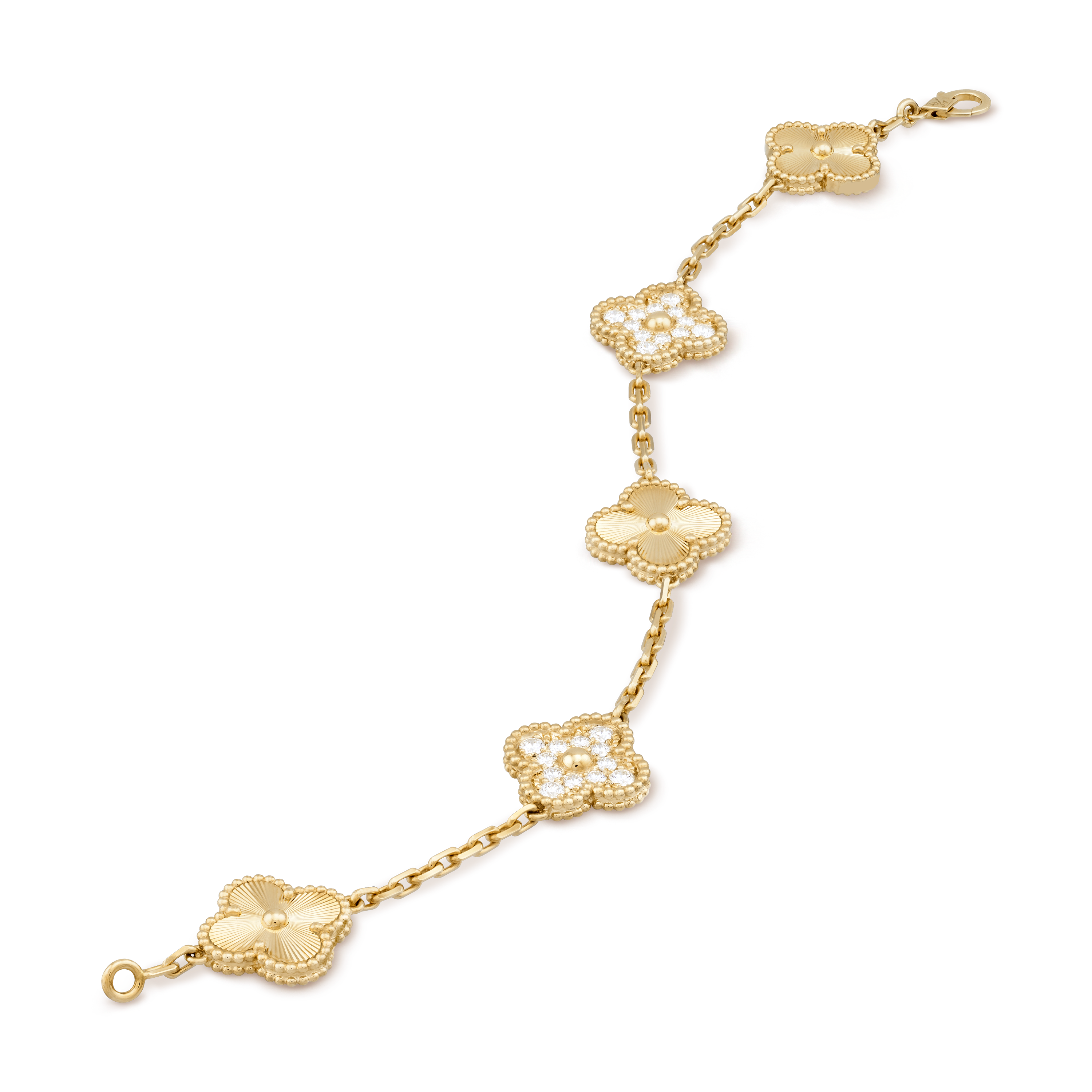 Perlée clovers bracelet, small model 18K yellow gold, Diamond - Van Cleef &  Arpels