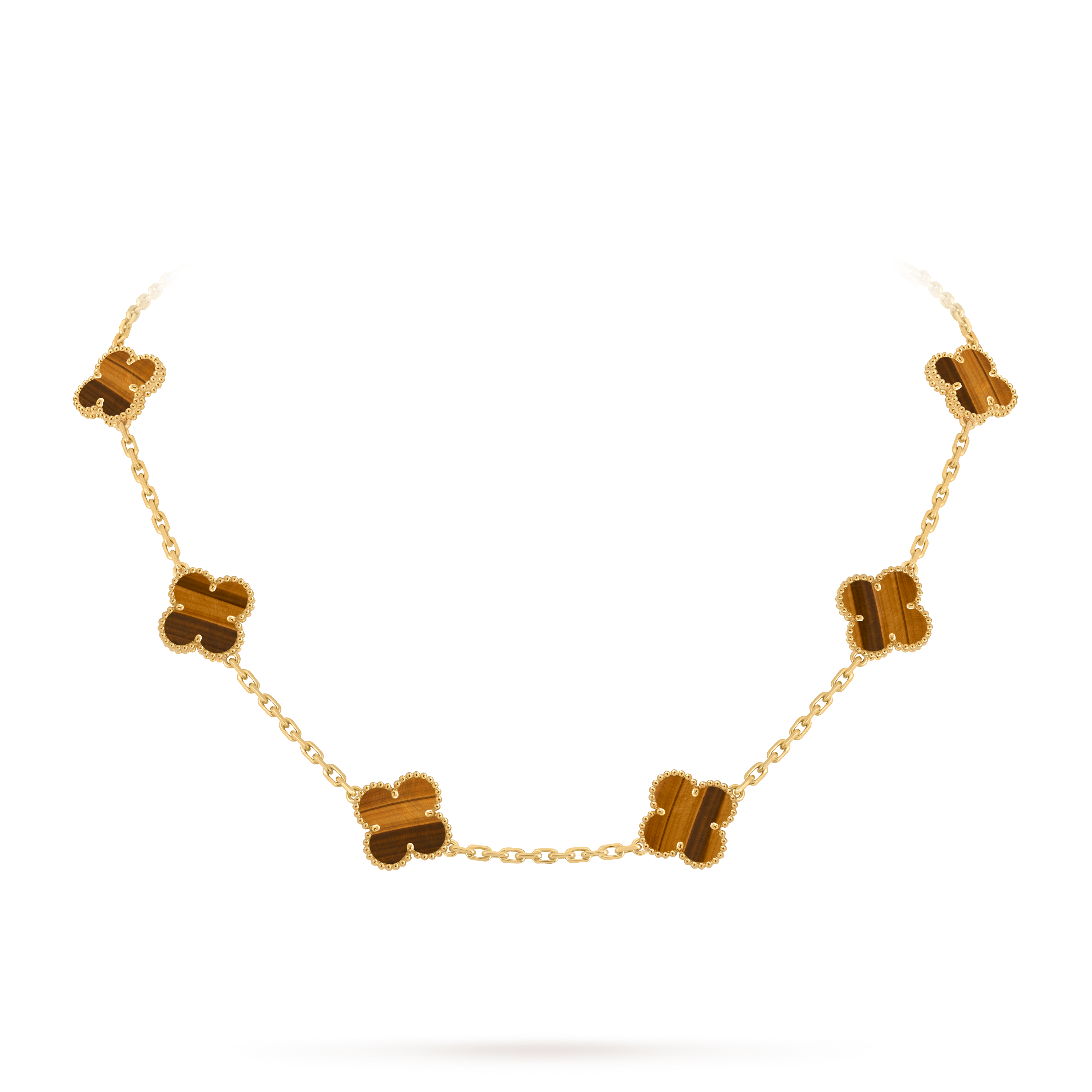 Vintage Alhambra项链，10图案, 18K黄金, 虎眼石:  10颗, On Stand, Jewelry Necklace_梵克雅宝_Van Cleef & Arpels