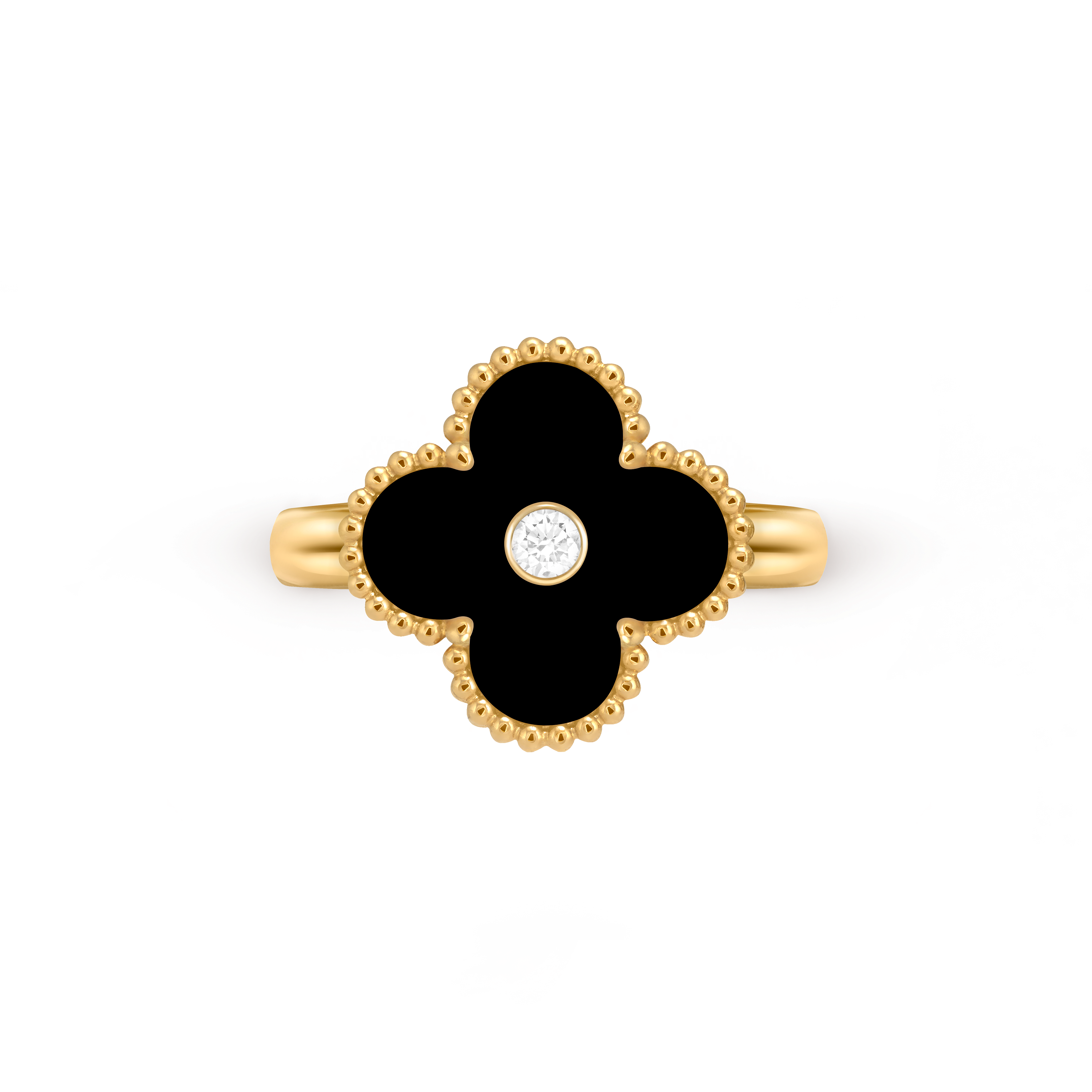 Vintage Alhambra ring, 18K yellow gold, Diamond:  1 stone,  0.05 carat, Onyx:  1 stone, Top, Jewelry Ring - Van Cleef & Arpels