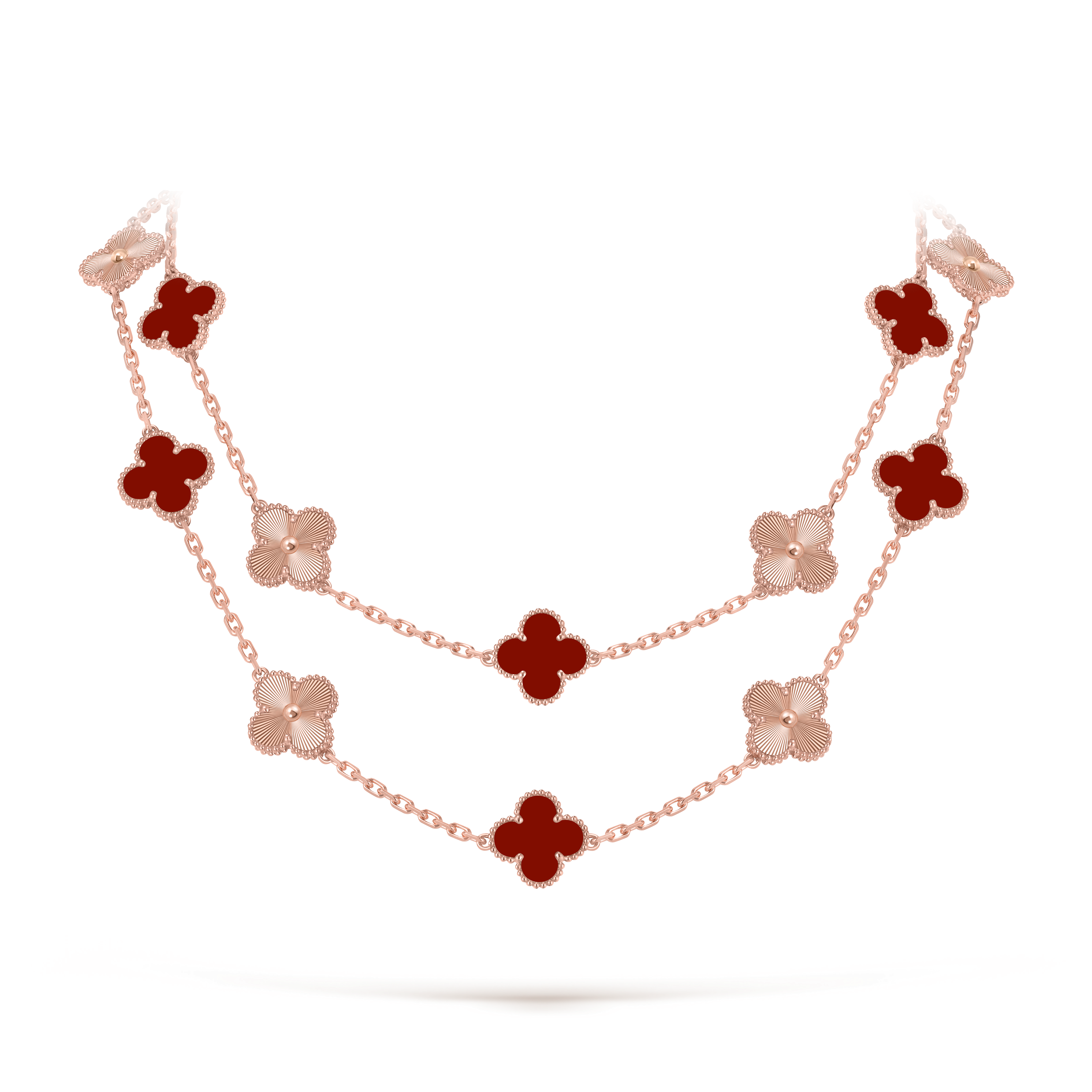 Vintage Alhambra长项链，20枚四叶幸运图案, 18K玫瑰金, 红玉髓:  10颗, Detail, Jewelry Long Necklace_梵克雅宝_Van Cleef & Arpels