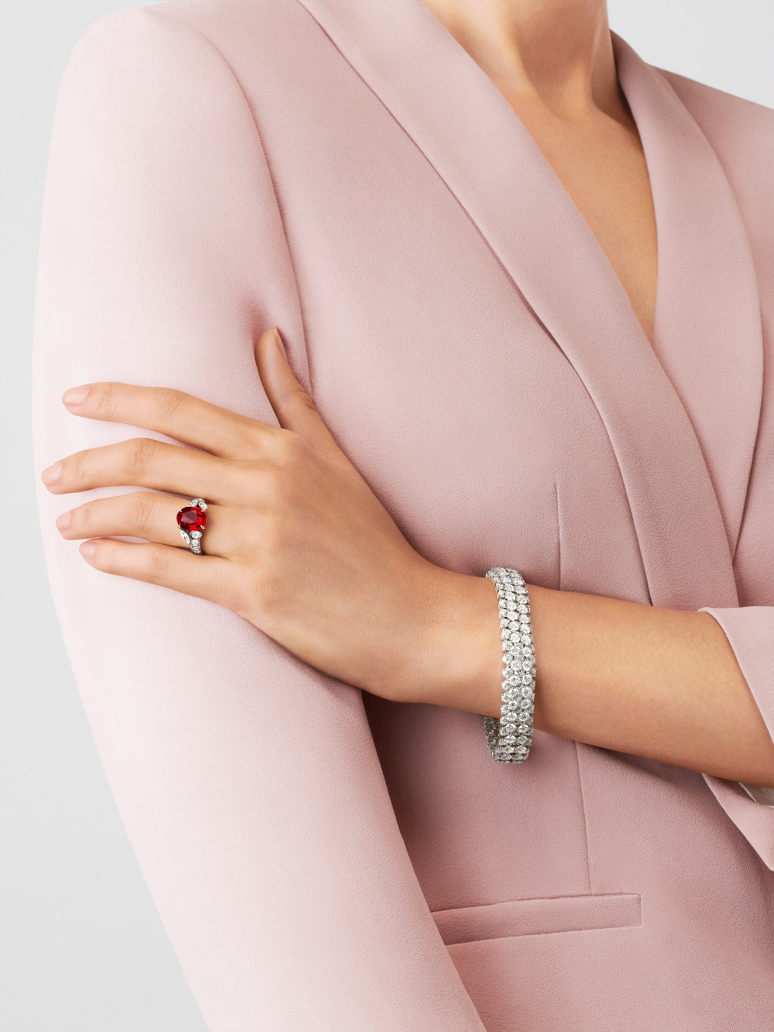 À Cheval bracelet, Platinum, Diamond:  190 stones,  36.82 carats, Worn Detail, High Jewelry Bracelet - Van Cleef & Arpels