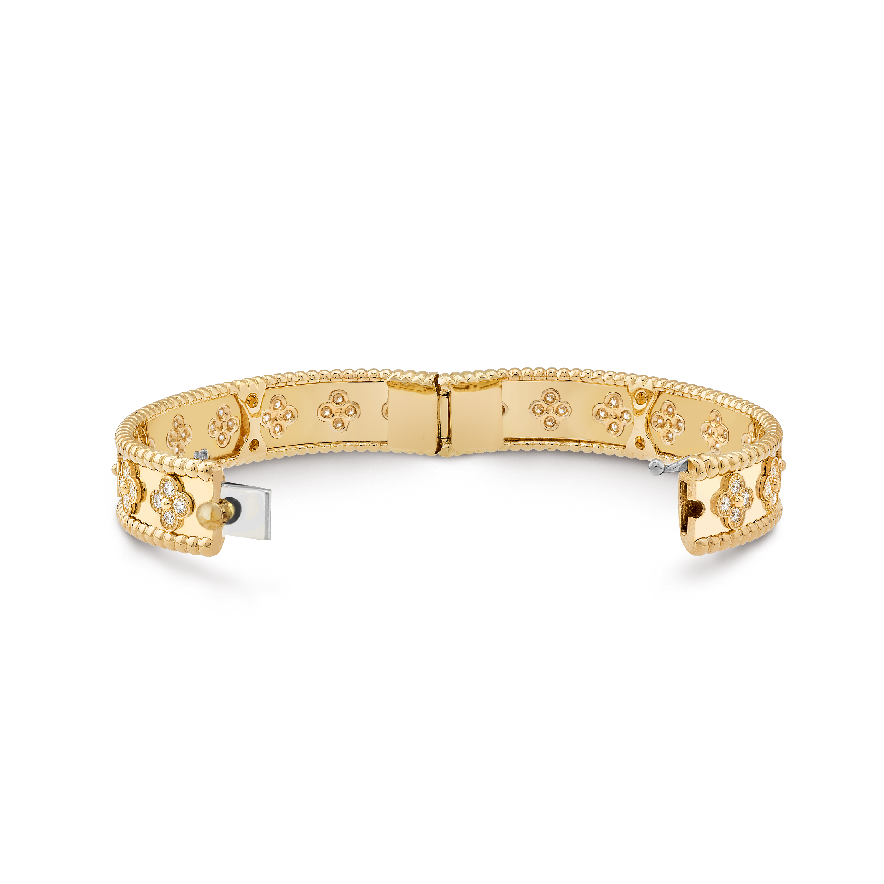 Perlée clovers手镯，超小号款式, 18K黄金, 钻石:  72颗,  1.6 克拉, Open, Jewelry Bracelet_梵克雅宝_Van Cleef & Arpels