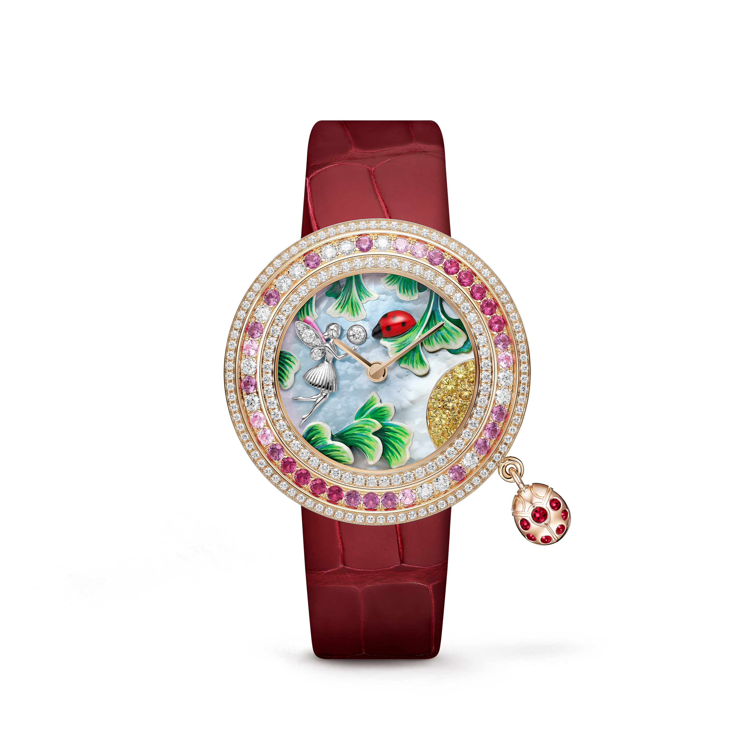 Charms Coccinelle Féerique watch 18K rose gold, Diamond, Mother-of-pearl,  Ruby, Sapphire- Van Cleef & Arpels