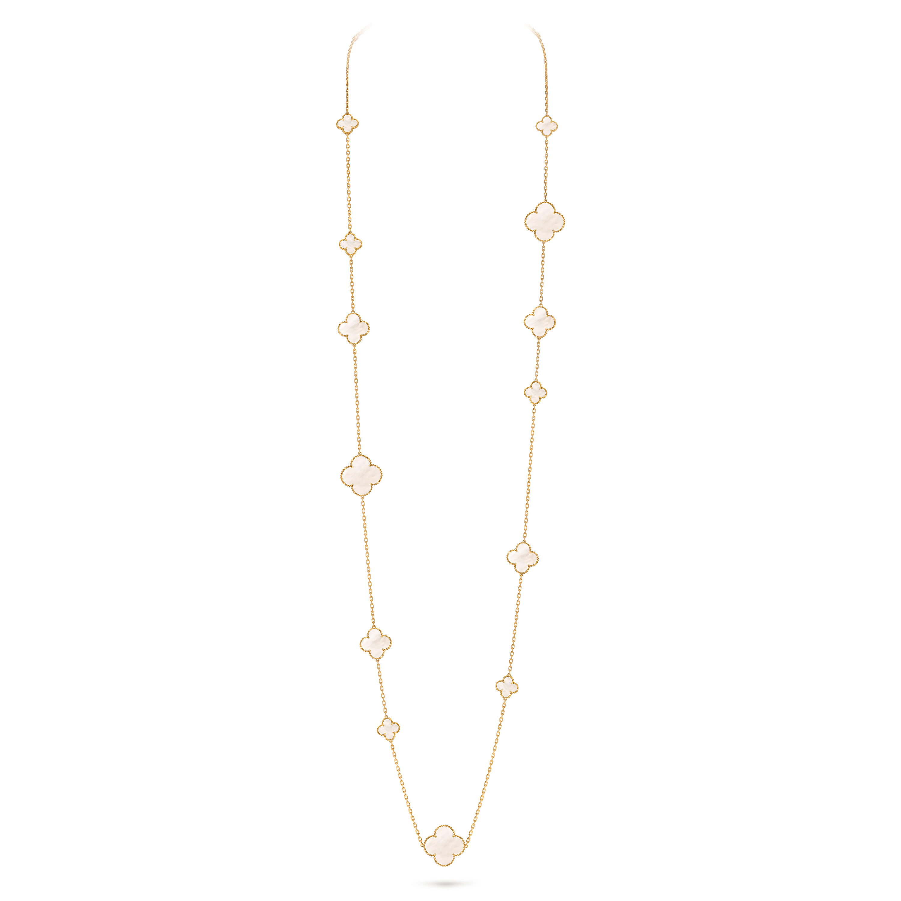 Magic Alhambra长项链，16图案, 18K黄金, 珍珠母贝:  16颗, On Stand, Jewelry Long Necklace_梵克雅宝_Van Cleef & Arpels