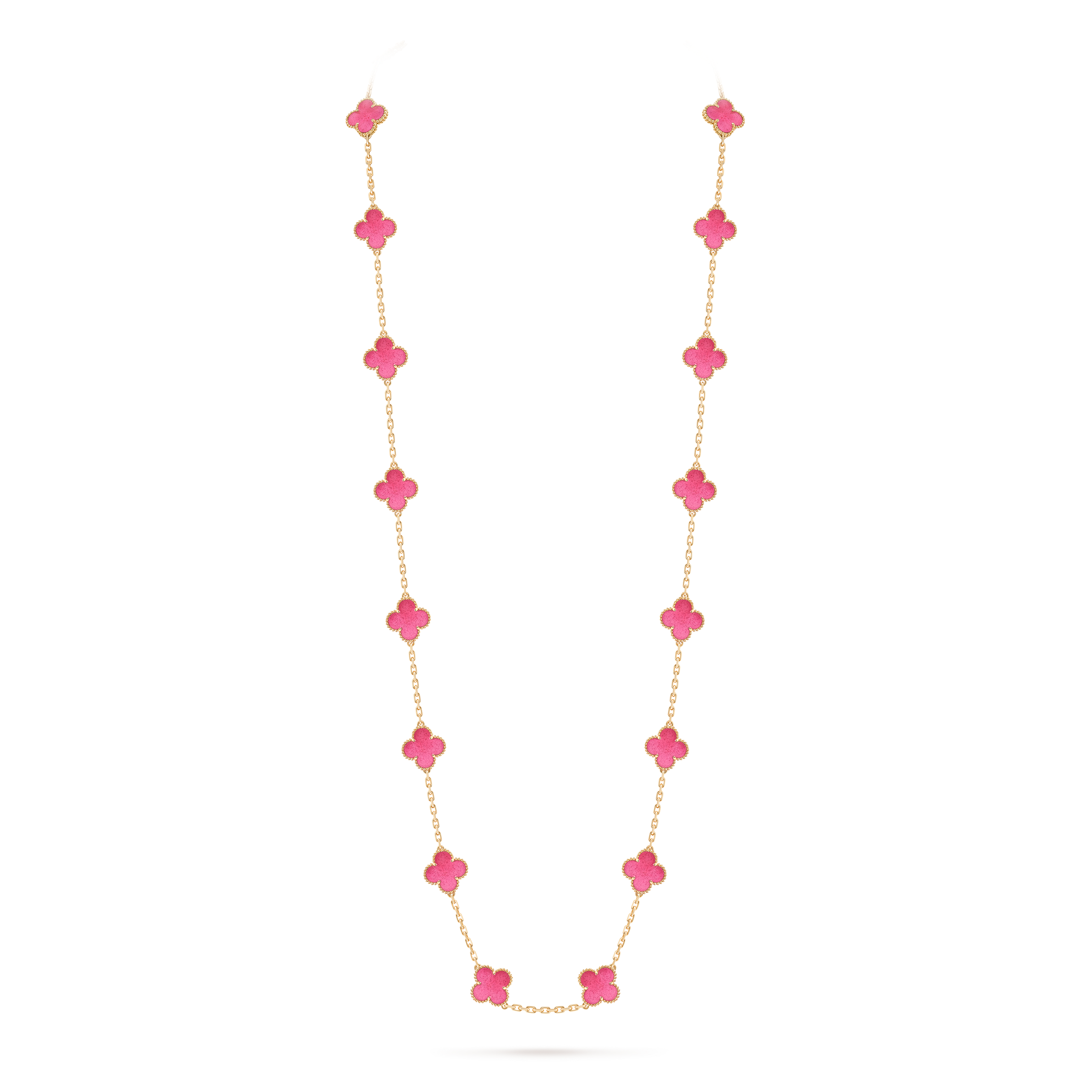 Vintage Alhambra长项链，20枚四叶幸运图案, 18K黄金, On Stand, Jewelry Long Necklace_梵克雅宝_Van Cleef & Arpels