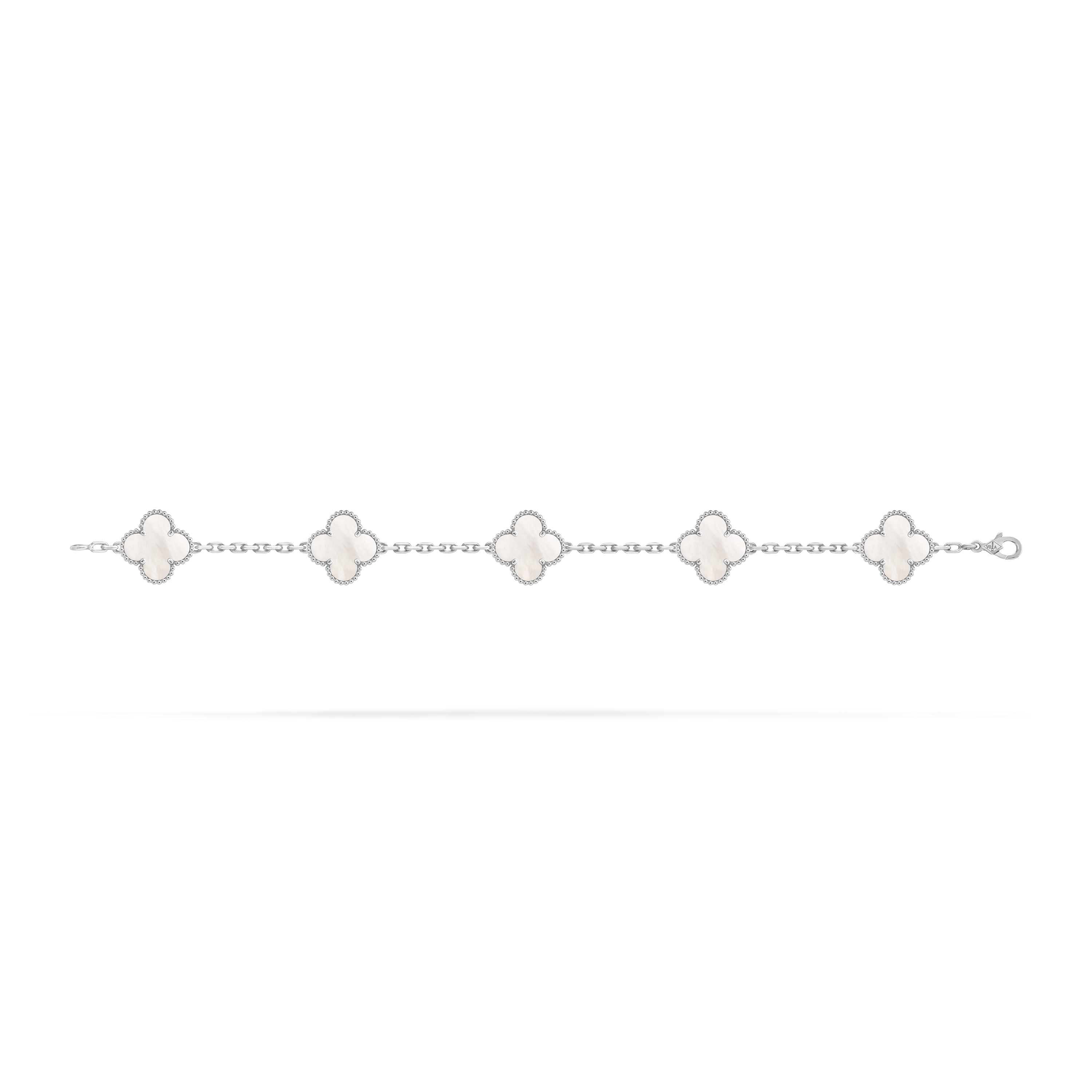 Vintage Alhambra bracelet, 5 motifs, 18K white gold, Mother-of-pearl:  5 stones, Open, Jewelry Bracelet - Van Cleef & Arpels