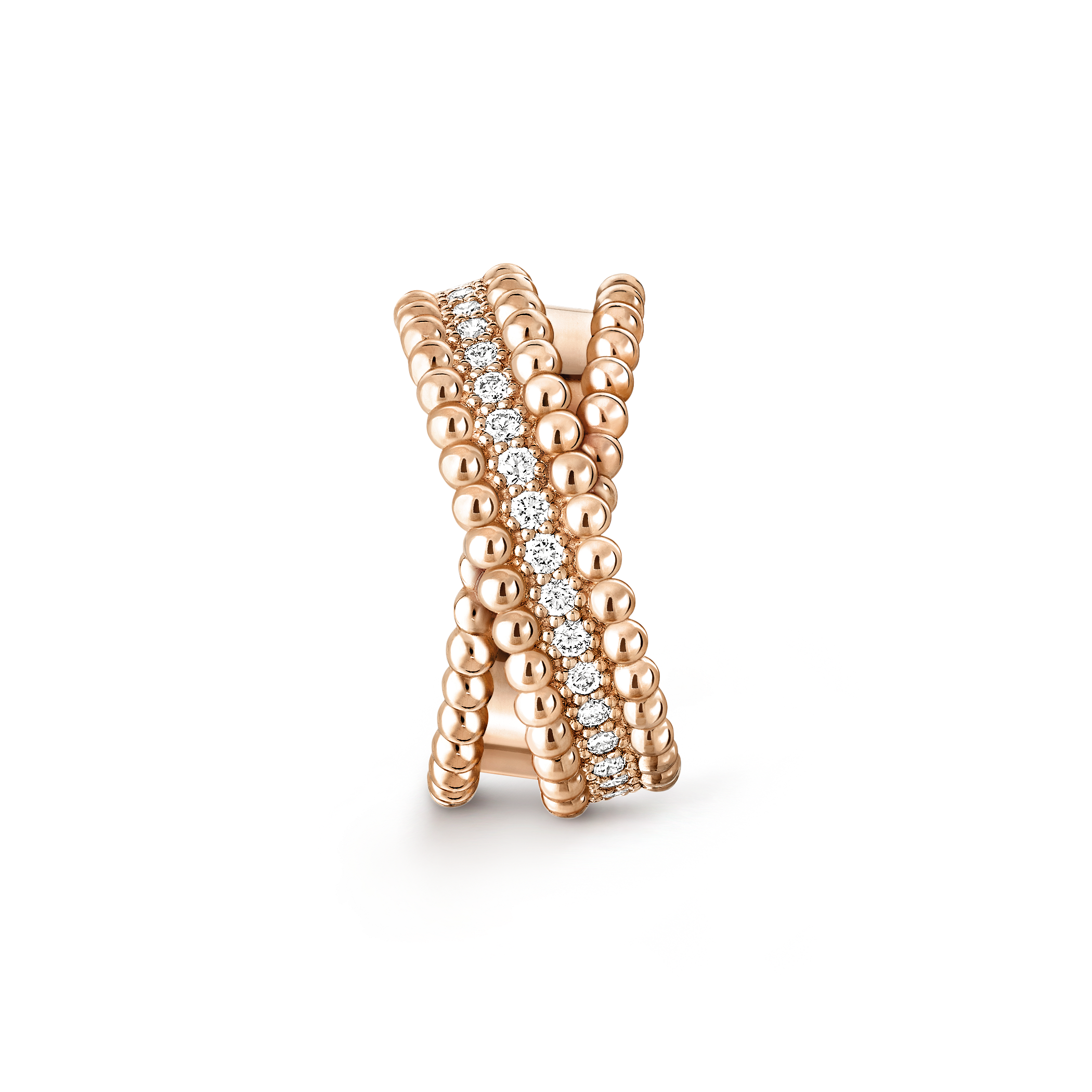 Perlée diamonds duo ring, 18K rose gold, Diamond:  36 stones,  0.66 carat, Profile, Jewelry Ring - Van Cleef & Arpels