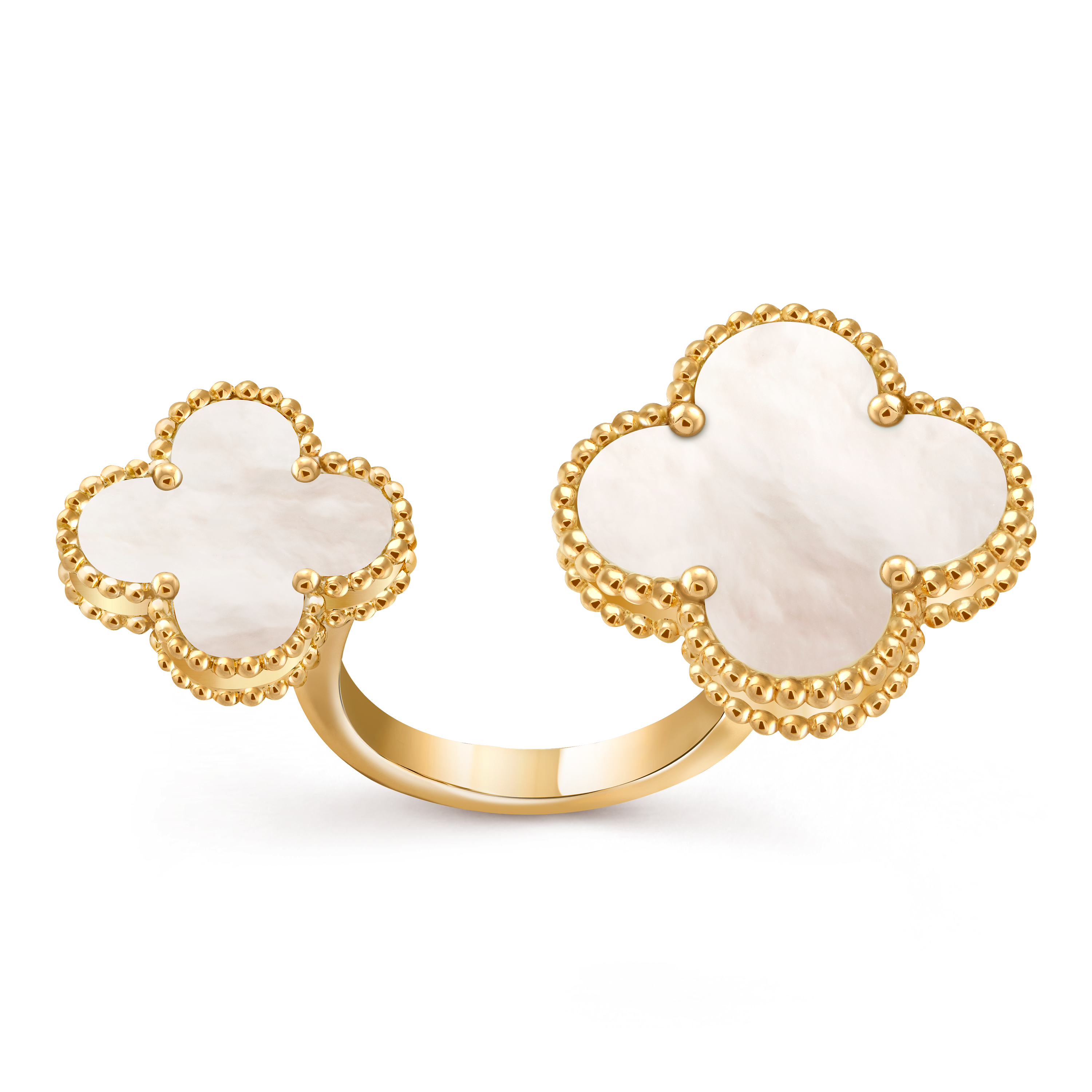 Magic Alhambra指间戒, 18K黄金, 珍珠母贝:  2颗, Front, Jewelry Ring_梵克雅宝_Van Cleef & Arpels