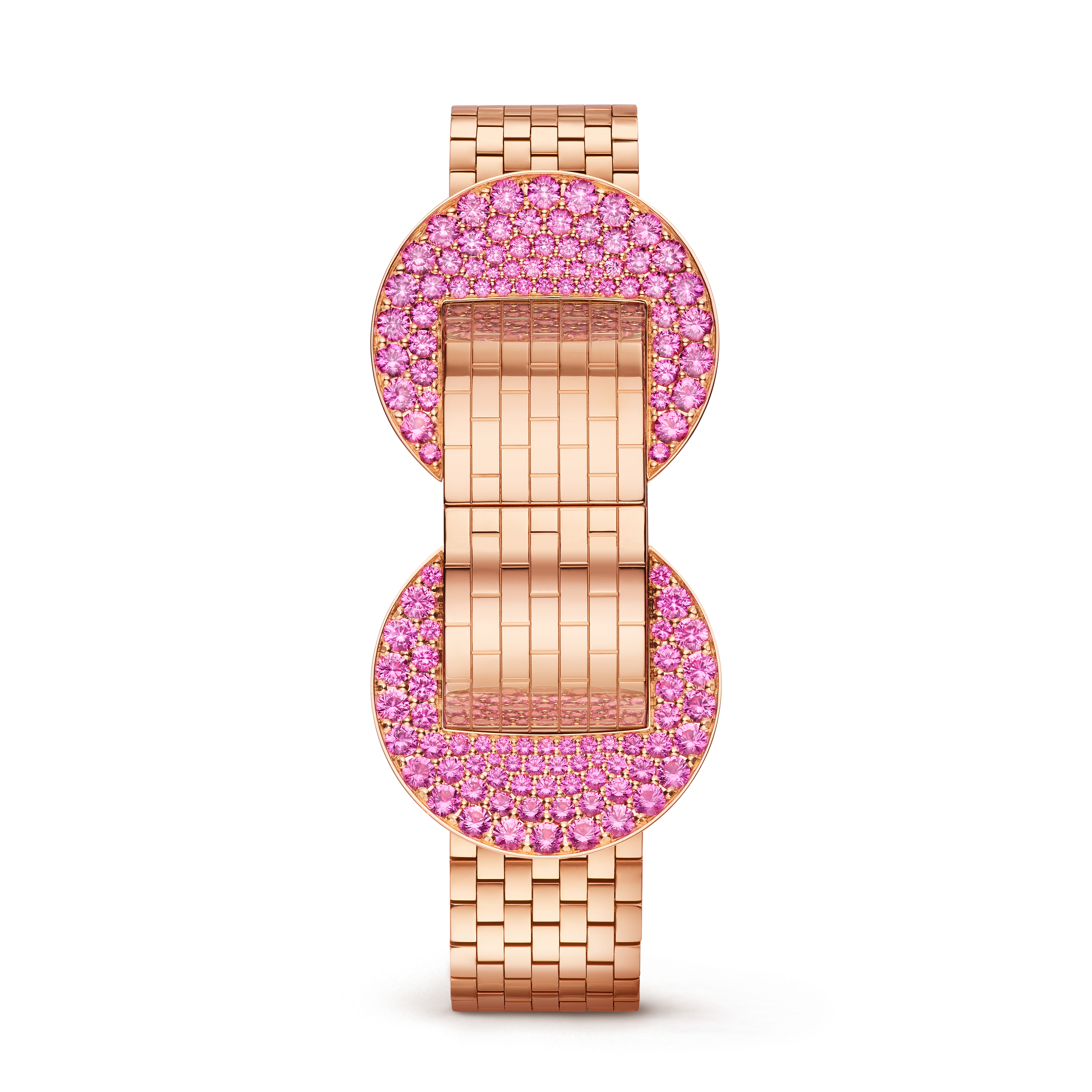 Ludo Secret watch, 18K rose gold, Mother-of-pearl:  1 stone, Sapphire:  185 stones,  5.68 carats, Front Alternative, Watch - Van Cleef & Arpels