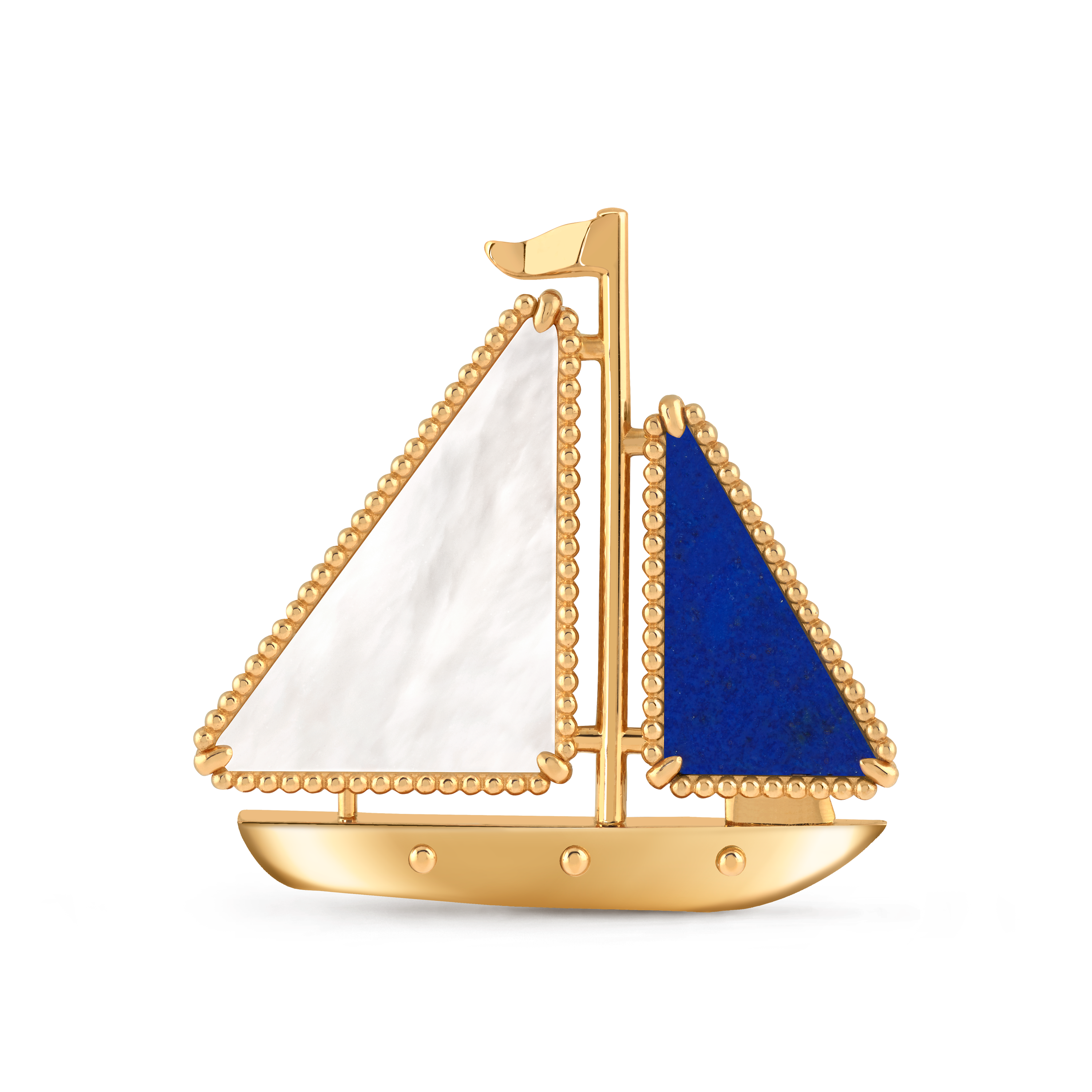 Lucky Summer Boat胸针, 18K黄金, 珍珠母贝:  1 宝石, 青金石:  1 宝石, Front, Jewelry Clip_梵克雅宝_Van Cleef & Arpels