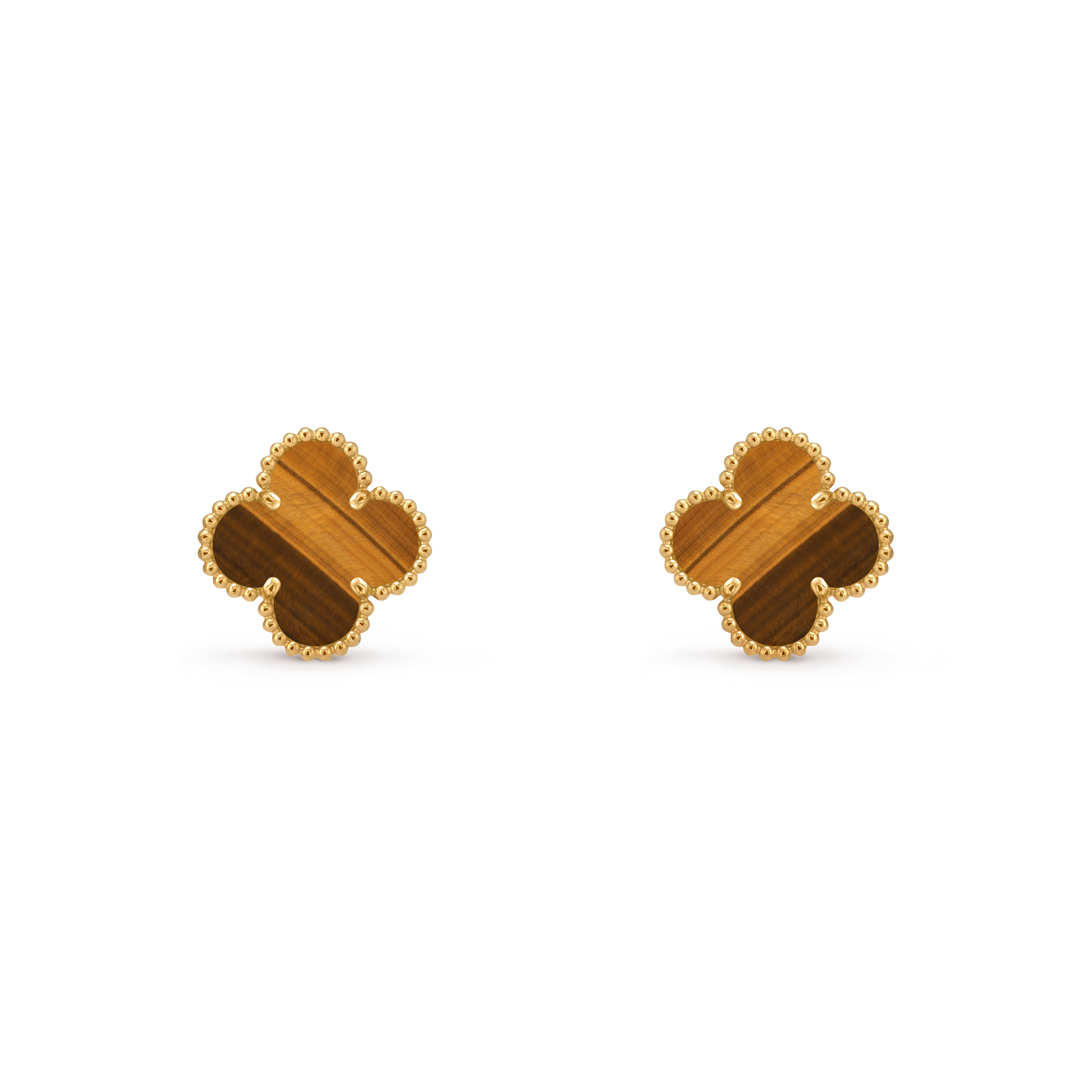 Vintage Alhambra earrings, 18K yellow gold, Tiger Eye:  2 stones, Front, Jewelry Earrings - Van Cleef & Arpels