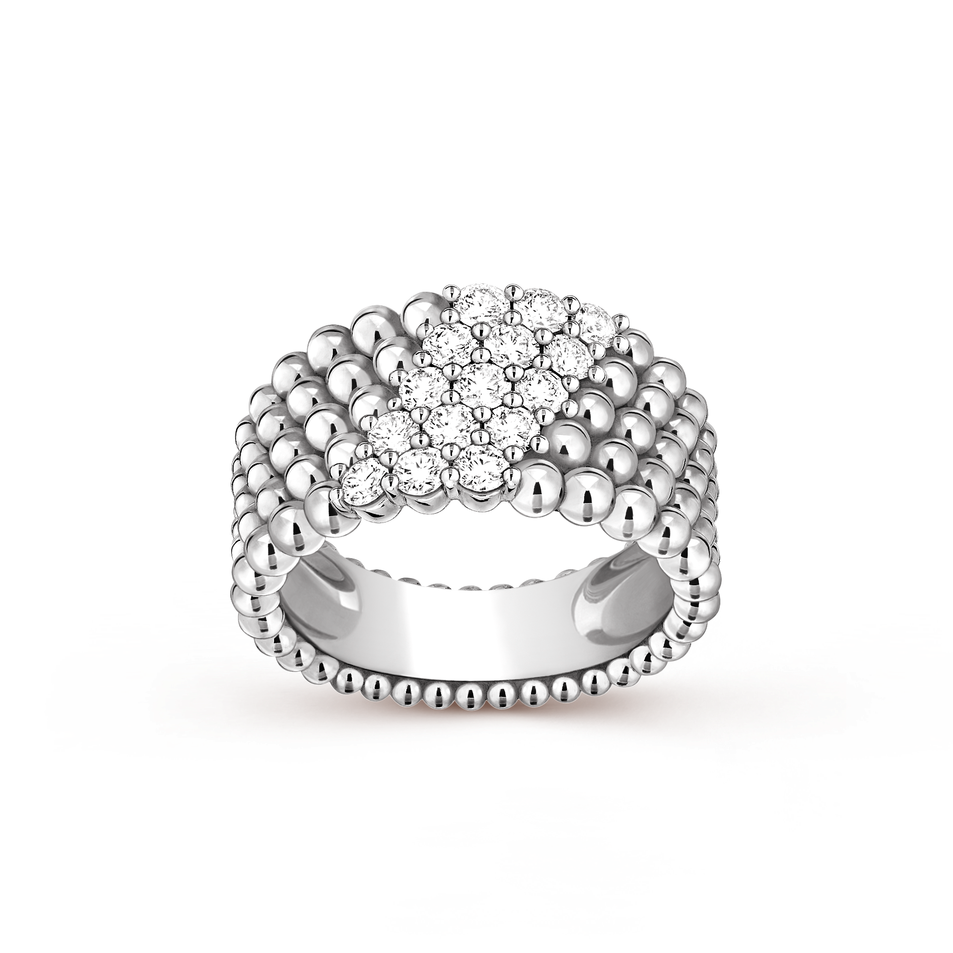 Perlée diamonds戒指，5排镶钻设计, 18K白金, 钻石:  15颗,  0.76 克拉, Front, Jewelry Ring_梵克雅宝_Van Cleef & Arpels