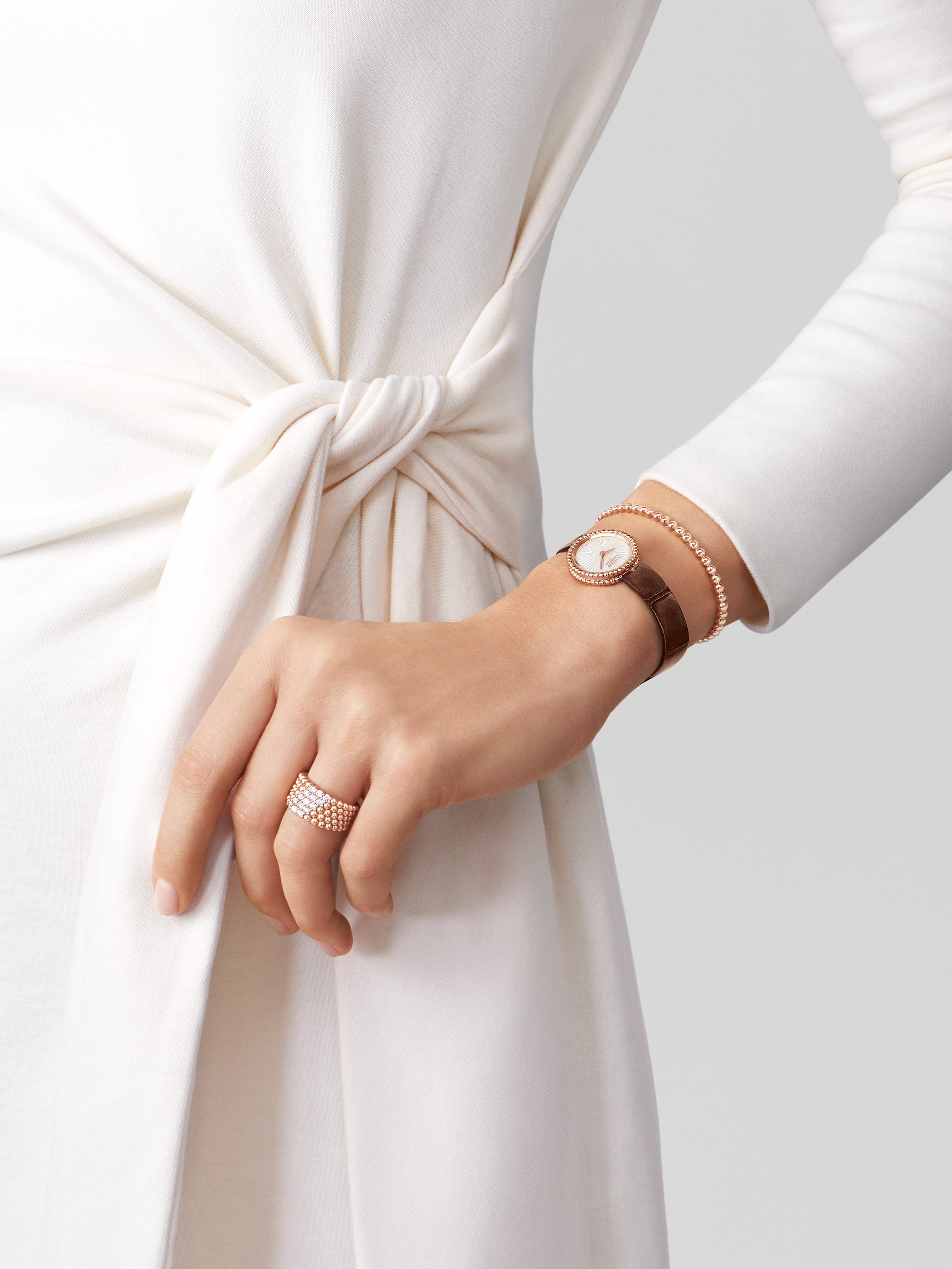 Rose gold watch with white gold ring hot sale