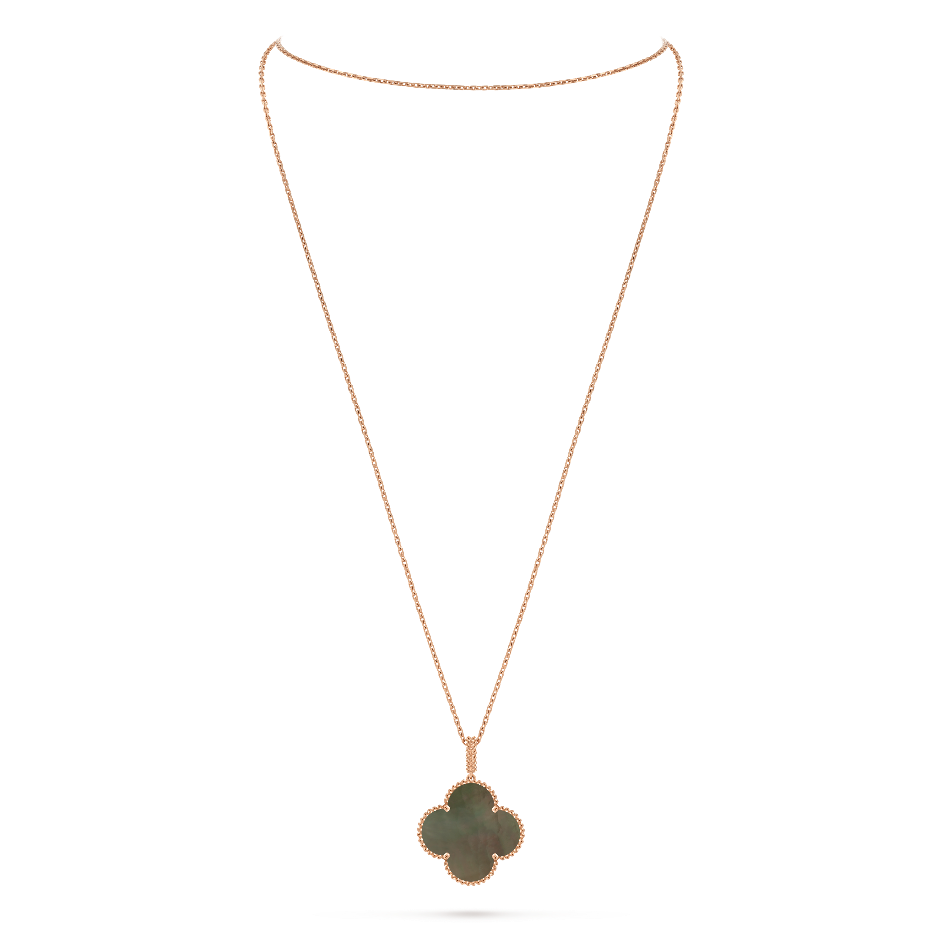 Magic Alhambra长项链，1枚四叶幸运图案, 18K玫瑰金, 珍珠母贝:  1 宝石, On Stand, Jewelry Long Necklace_梵克雅宝_Van Cleef & Arpels