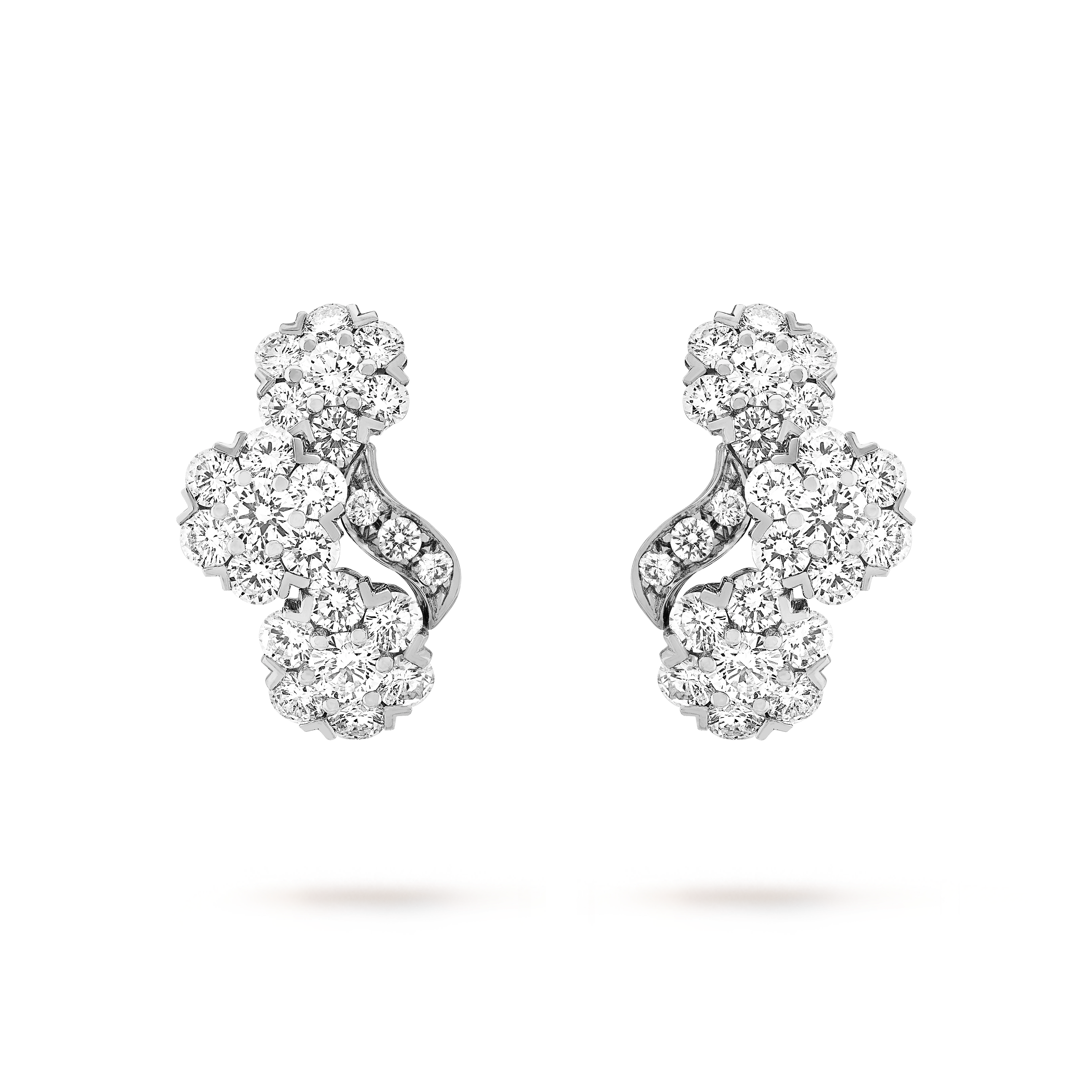 Snowflake earrings, 18K white gold, Diamond:  48 stones,  3.9 carats, Front, High Jewelry Earrings - Van Cleef & Arpels