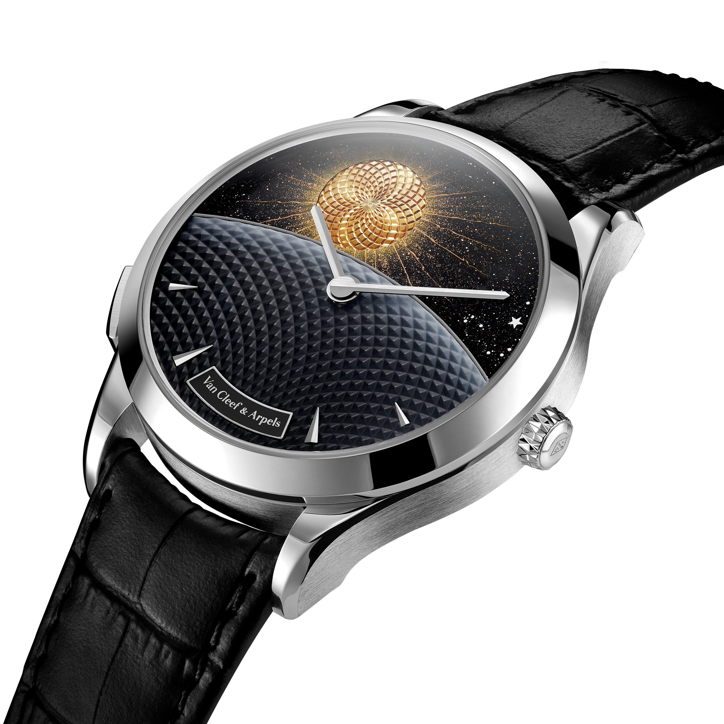 Midnight Jour Nuit Phase de Lune watch, 18K white gold, Aventurine:  2 stones, Mother-of-pearl:  2 stones, Three Fourth Alternative, Watch - Van Cleef & Arpels
