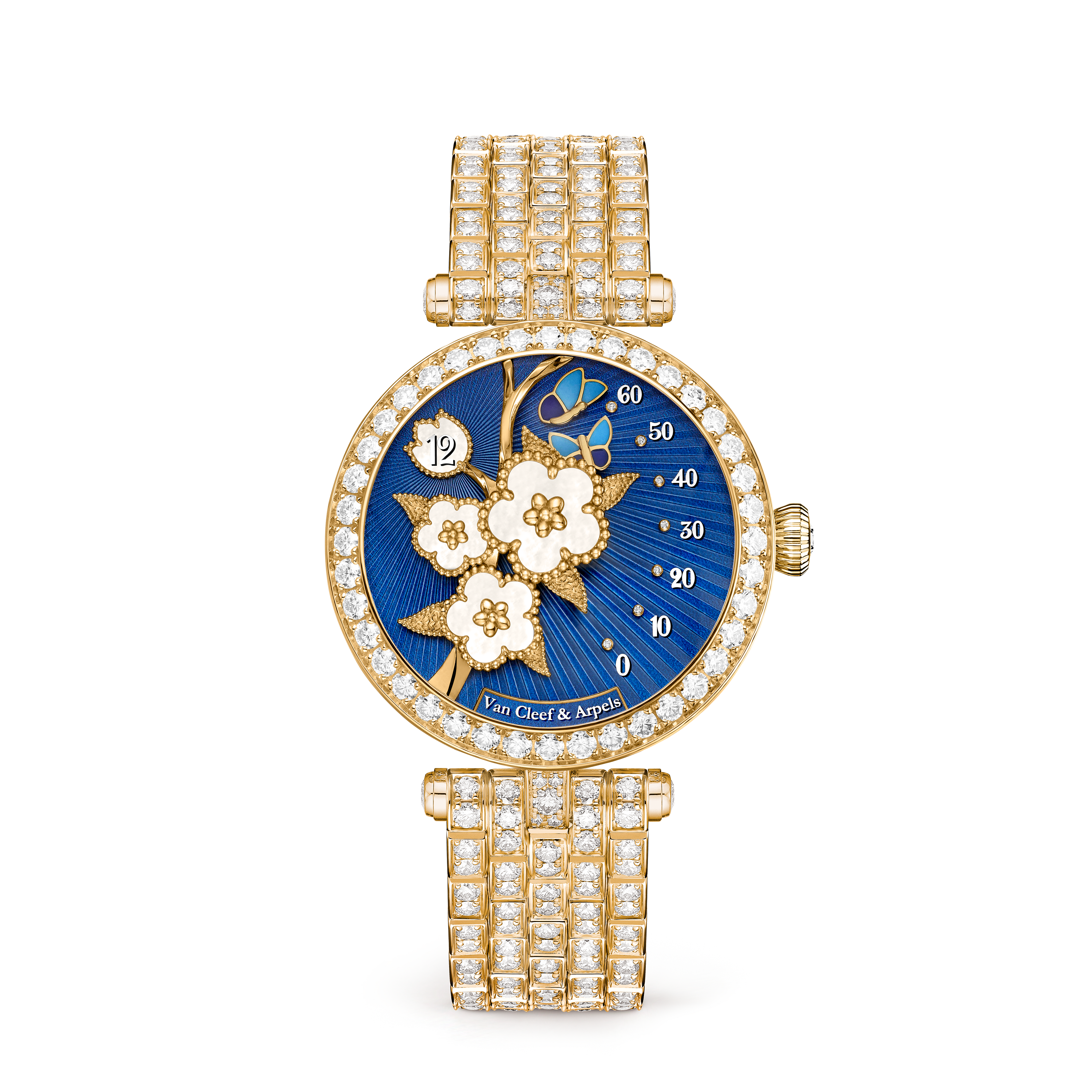 Lady Lucky Spring Butterfly watch, 18K yellow gold, Diamond:  602 stones,  14.6 carats, Mother-of-pearl:  3 stones, Front, Watch