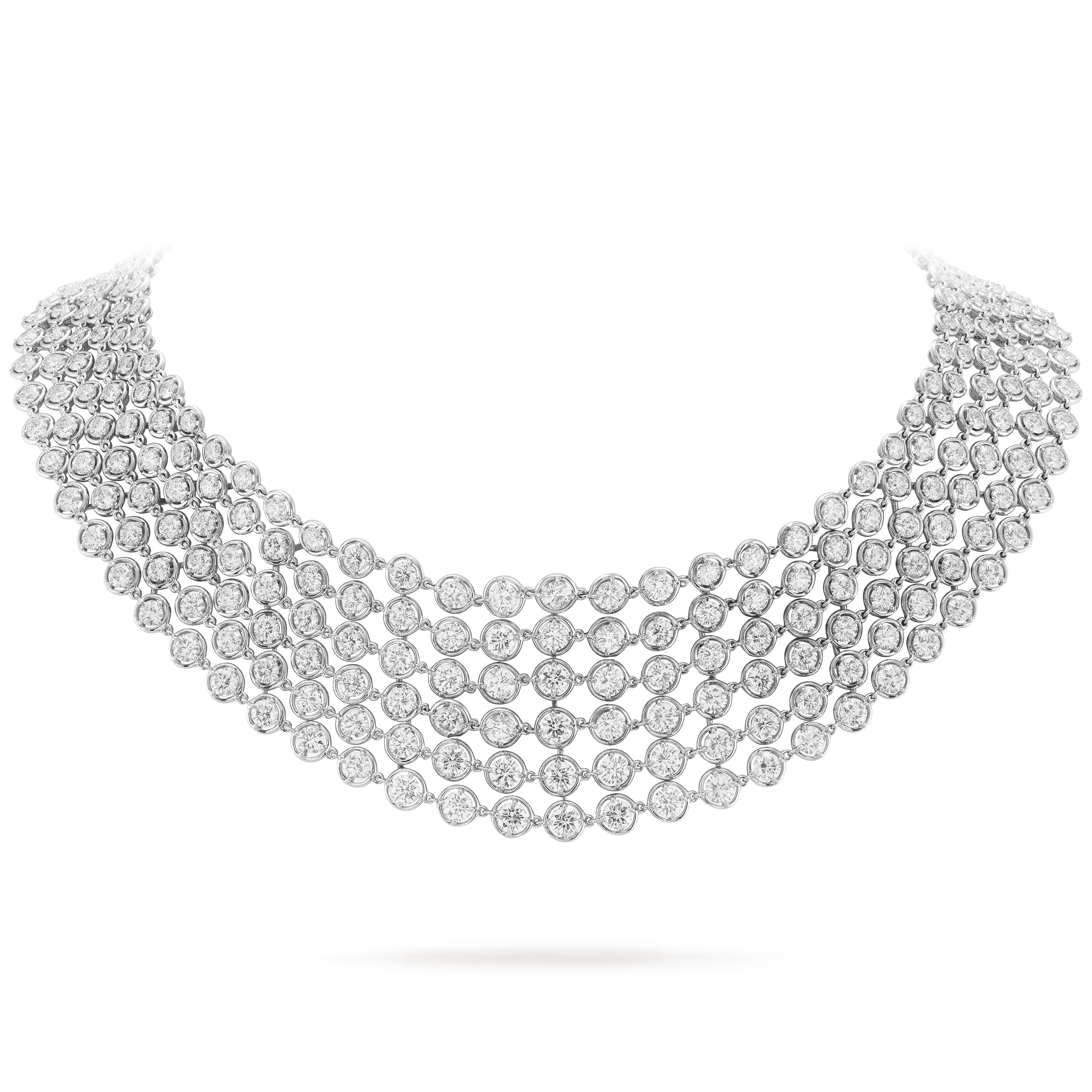 Palmyre necklace, 18K white gold, Diamond:  384 stones,  39.44 carats, On Stand, High Jewelry Necklace - Van Cleef & Arpels
