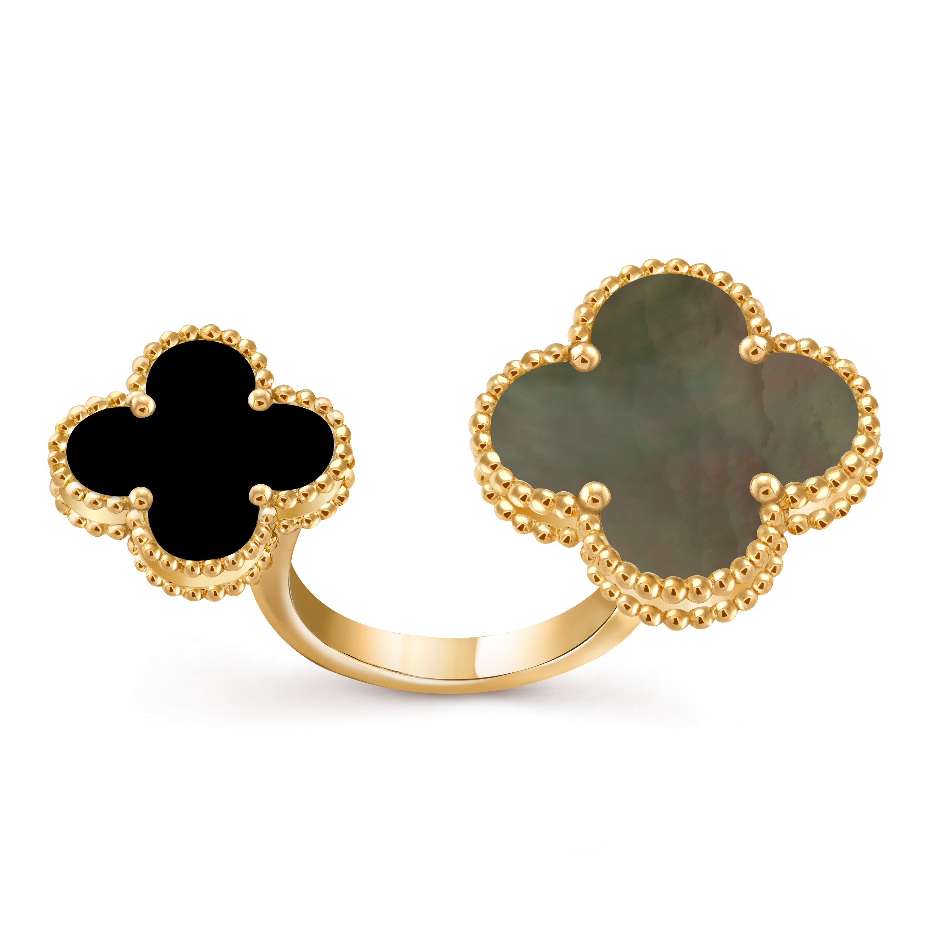 Magic Alhambra指间戒, 18K黄金, 珍珠母贝:  1 宝石, 缟玛瑙:  1 宝石, Front, Jewelry Ring_梵克雅宝_Van Cleef & Arpels