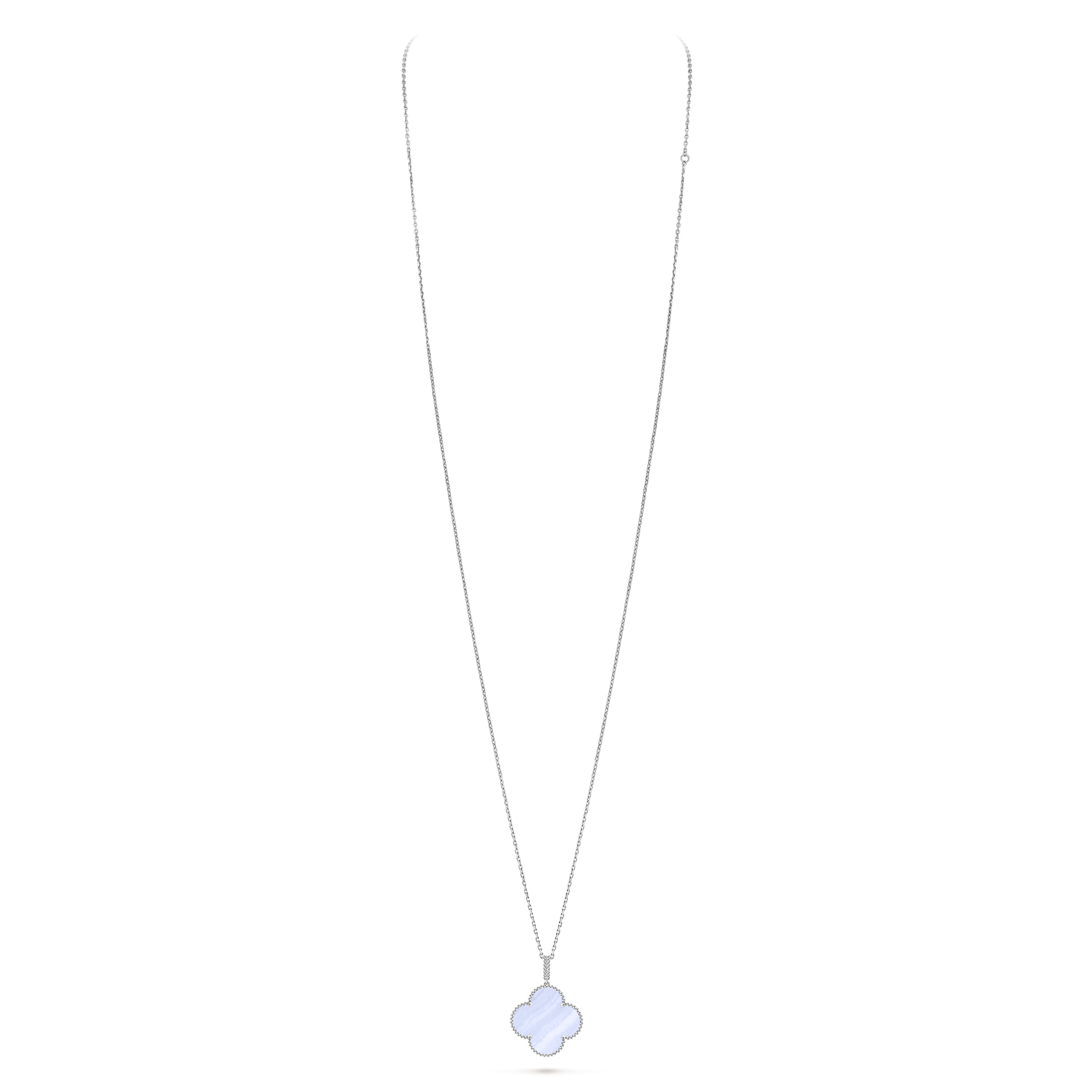 Magic Alhambra长项链，1枚主题图案, 18K白金, 玉髓:  1 宝石, Close Up, Jewelry Long Necklace_梵克雅宝_Van Cleef & Arpels