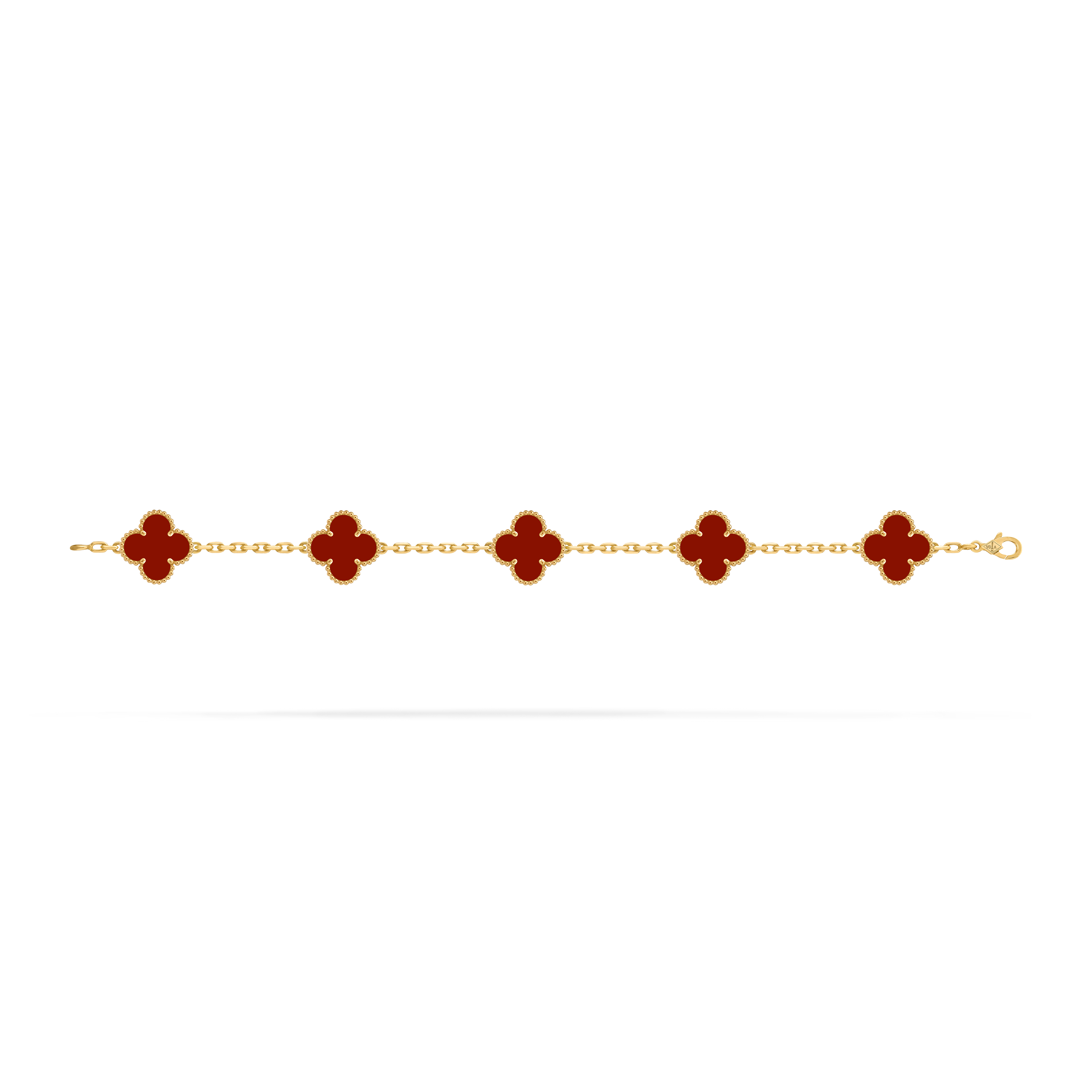 Vintage Alhambra bracelet, 5 motifs, 18K yellow gold, Carnelian:  5 stones, Open, Jewelry Bracelet - Van Cleef & Arpels