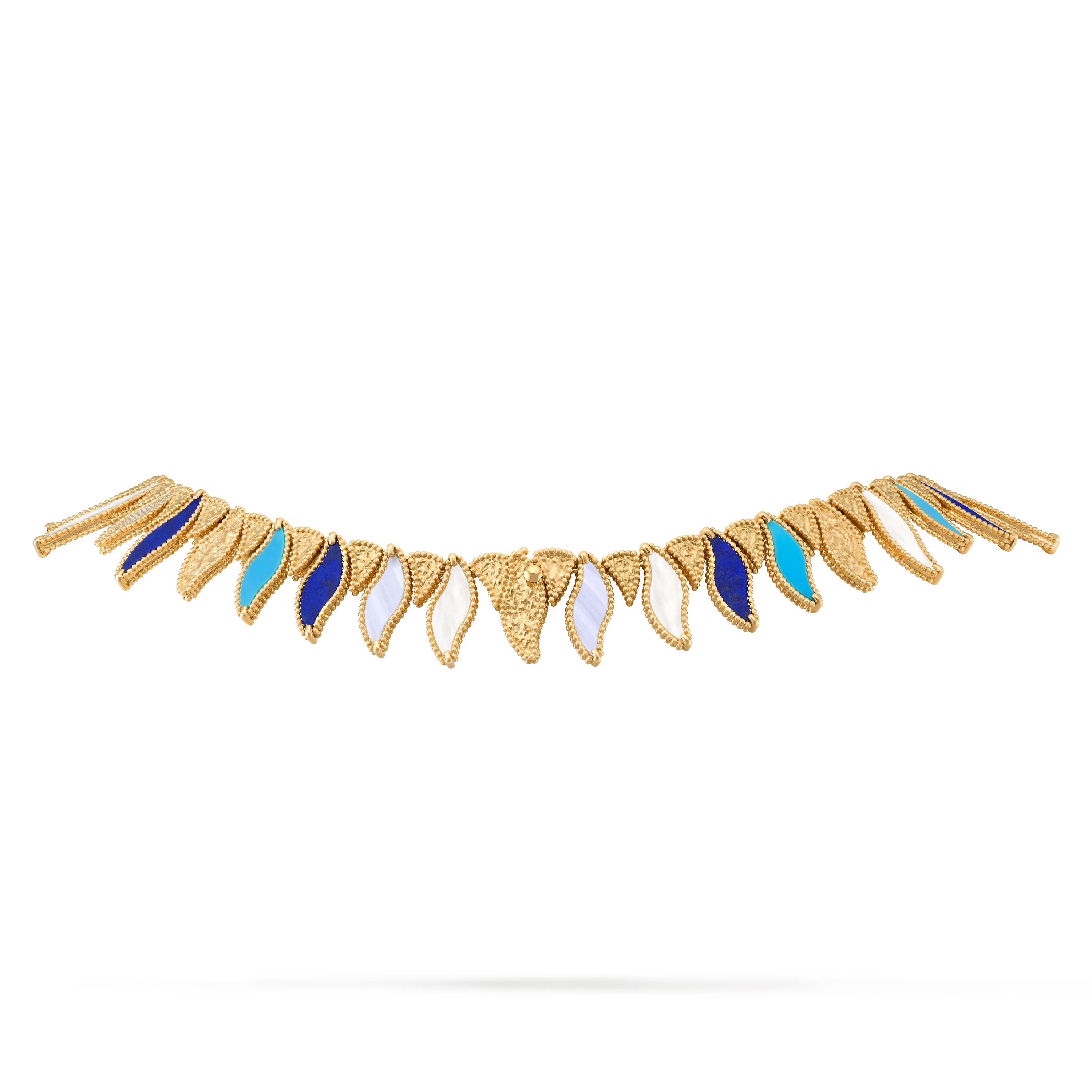 Lucky Summer Wave项链, 18K黄金, 玉髓:  8颗, 珍珠母贝:  9颗, 绿松石:  7颗, 钻石:  105颗,  1.15 克拉, 青金石:  9颗, Front, Jewelry Necklace_梵克雅宝_Van Cleef & Arpels