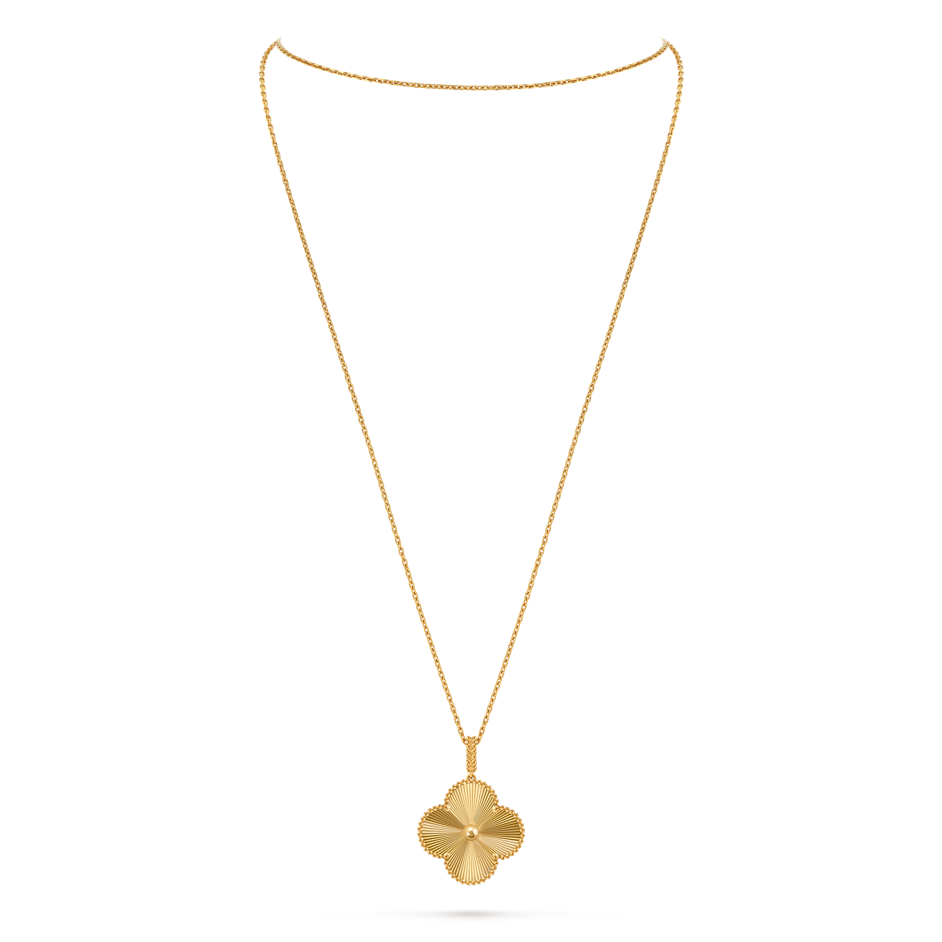 Magic Alhambra long necklace, 1 motif, 18K yellow gold, On Stand, Jewelry Long Necklace - Van Cleef & Arpels