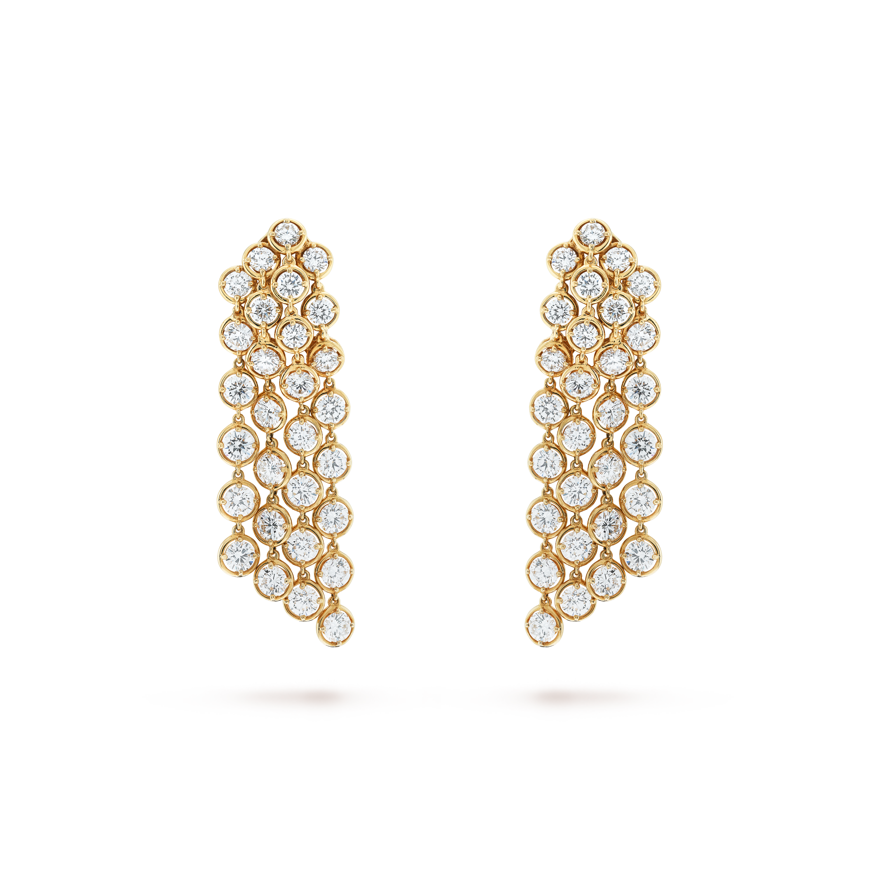Palmyre耳环, 18K黄金, 钻石:  58颗,  12.33 克拉, Front, High Jewelry Earrings_梵克雅宝_Van Cleef & Arpels