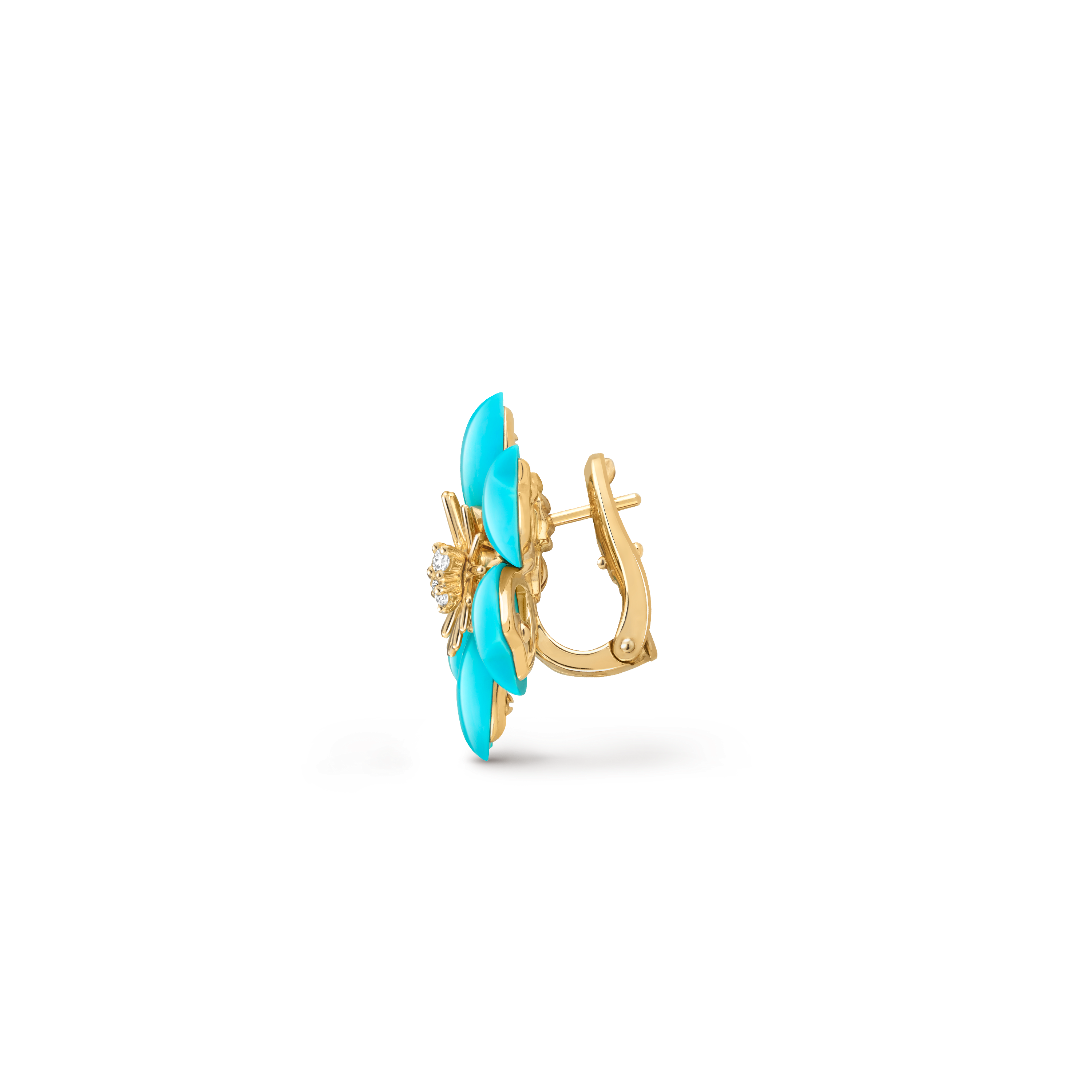 Rose de Noël耳环，迷你款式, 18K黄金, 绿松石:  12颗, 钻石:  6颗,  0.21 克拉, Profile, Jewelry Earrings_梵克雅宝_Van Cleef & Arpels