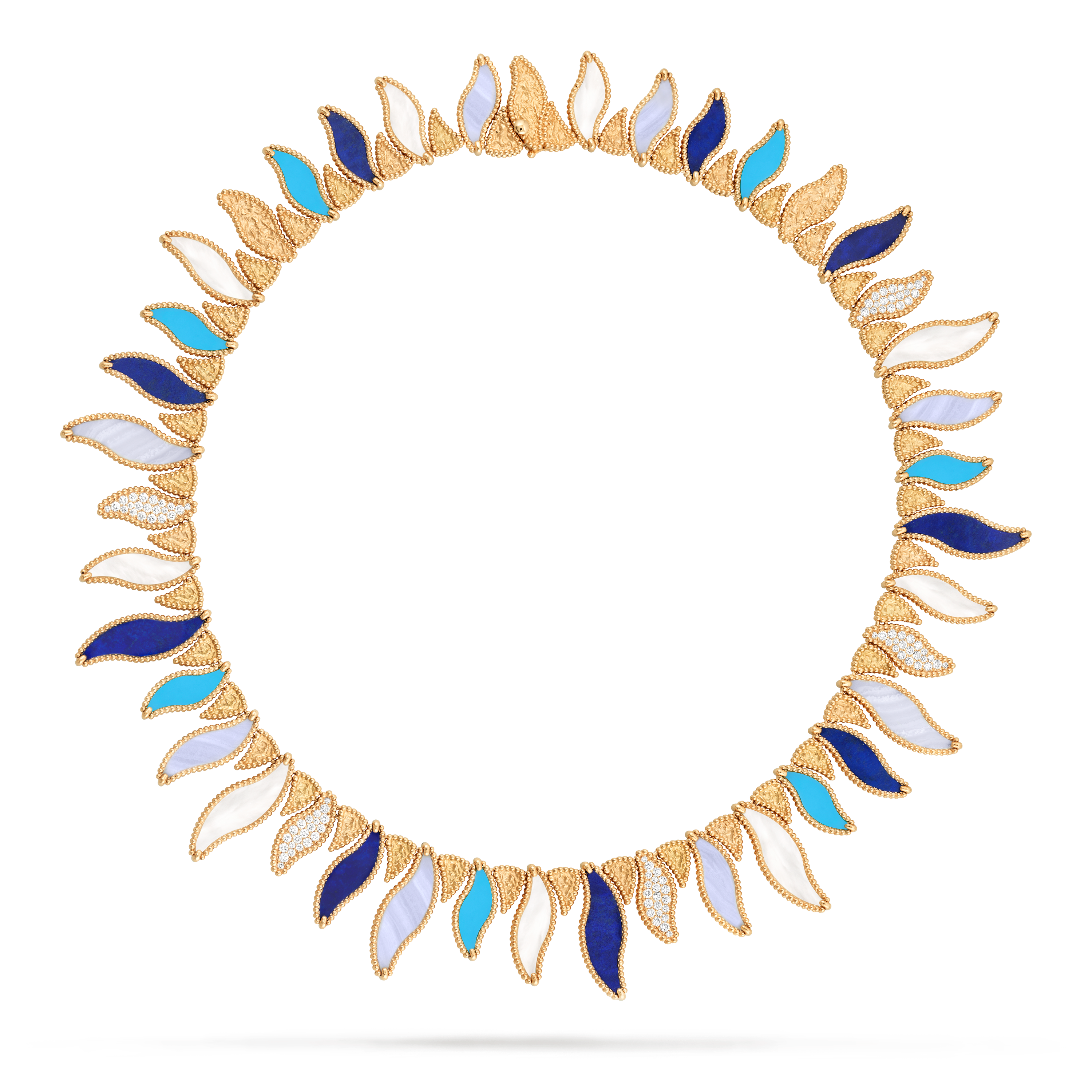 Lucky Summer Wave项链, 18K黄金, 玉髓:  8颗, 珍珠母贝:  9颗, 绿松石:  7颗, 钻石:  105颗,  1.15 克拉, 青金石:  9颗, Detail, Jewelry Necklace_梵克雅宝_Van Cleef & Arpels