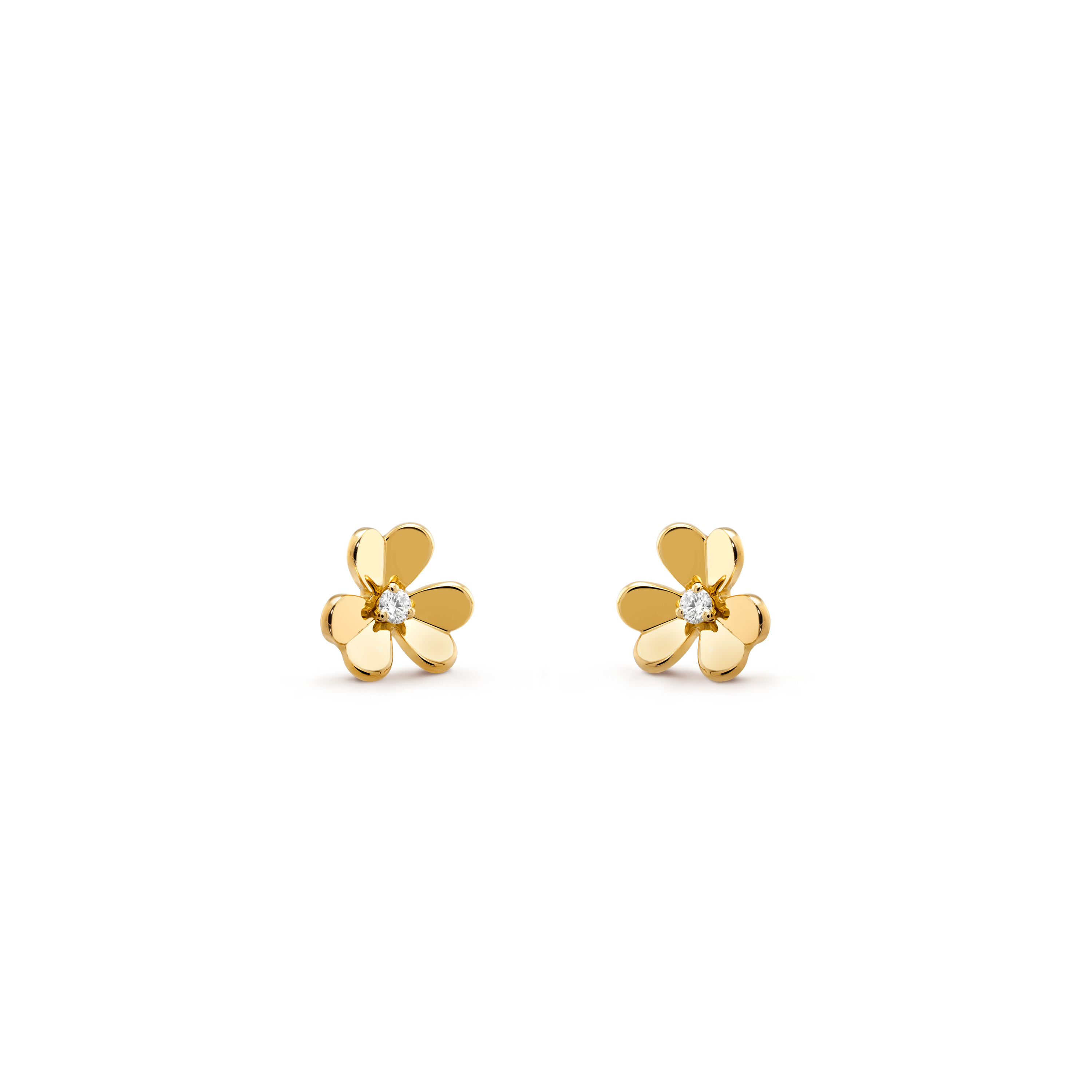 Frivole earrings, mini model, 18K yellow gold, Diamond:  2 stones,  0.1 carat, Three Fourth, Jewelry Earrings - Van Cleef & Arpels