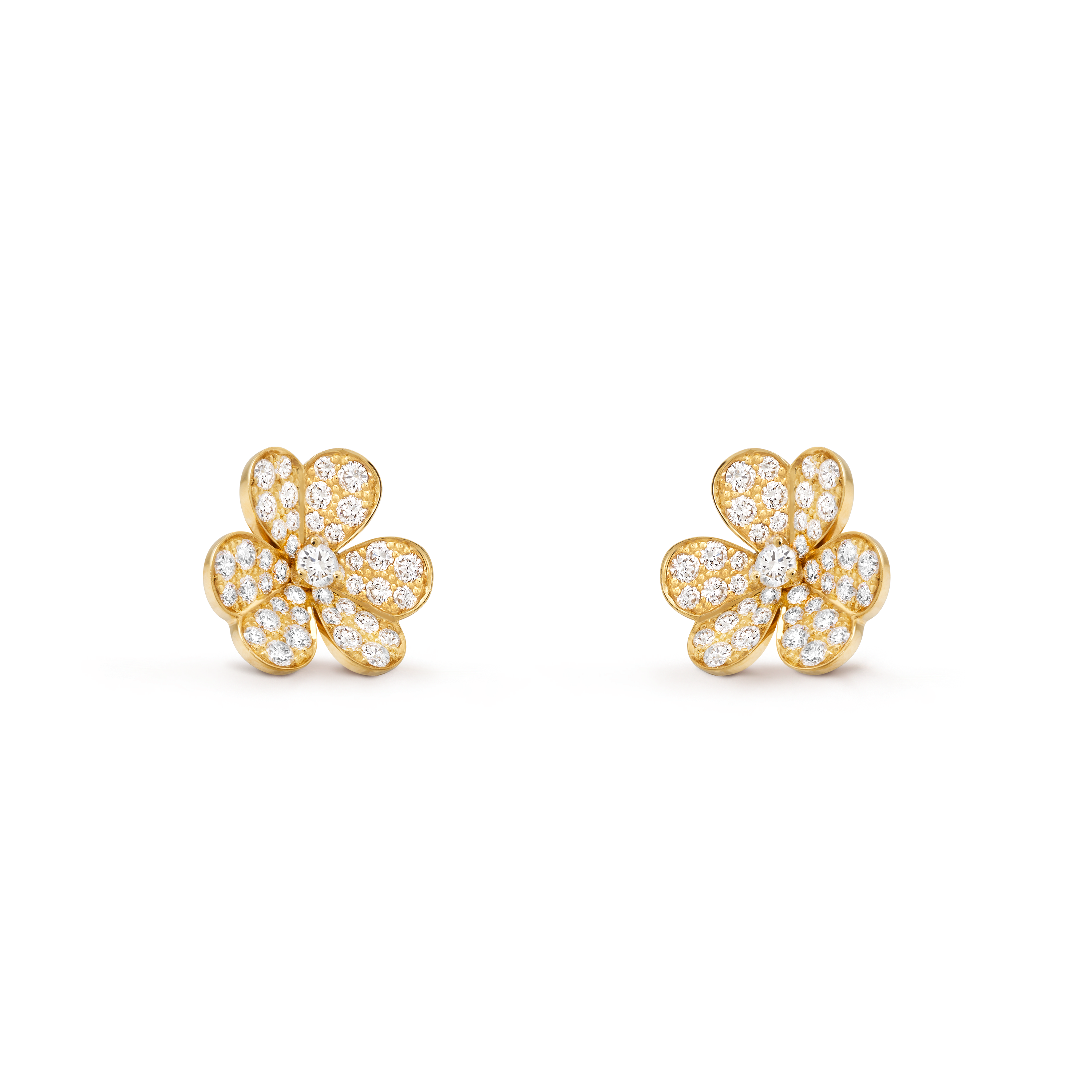 Frivole earrings, small model, 18K yellow gold, Diamond:  86 stones,  1.61 carats, Three Fourth, Jewelry Earrings - Van Cleef & Arpels