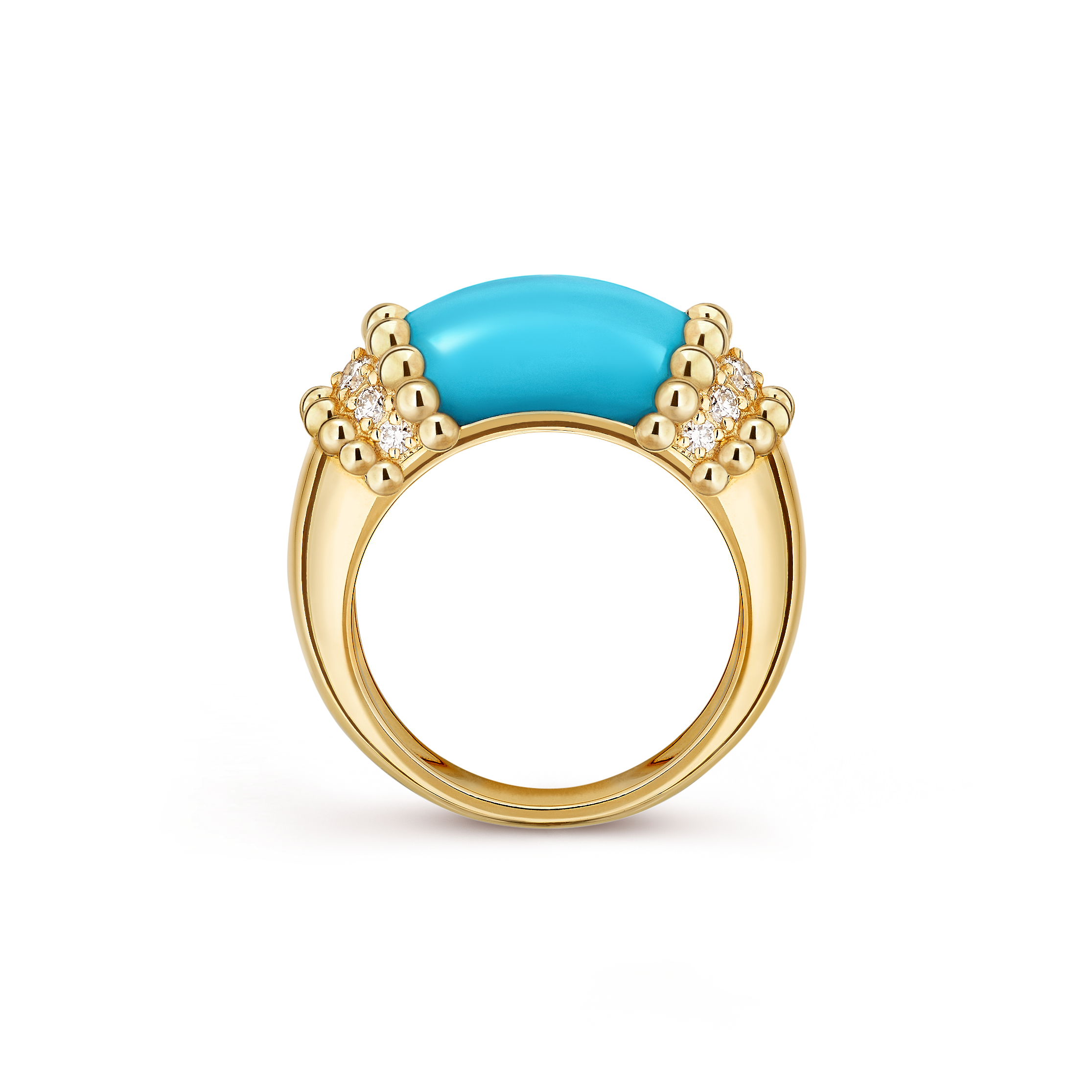 Perlée couleurs戒指, 18K黄金, 绿松石:  1 宝石, 钻石:  12颗,  0.29 克拉, Profile, Jewelry Ring_梵克雅宝_Van Cleef & Arpels