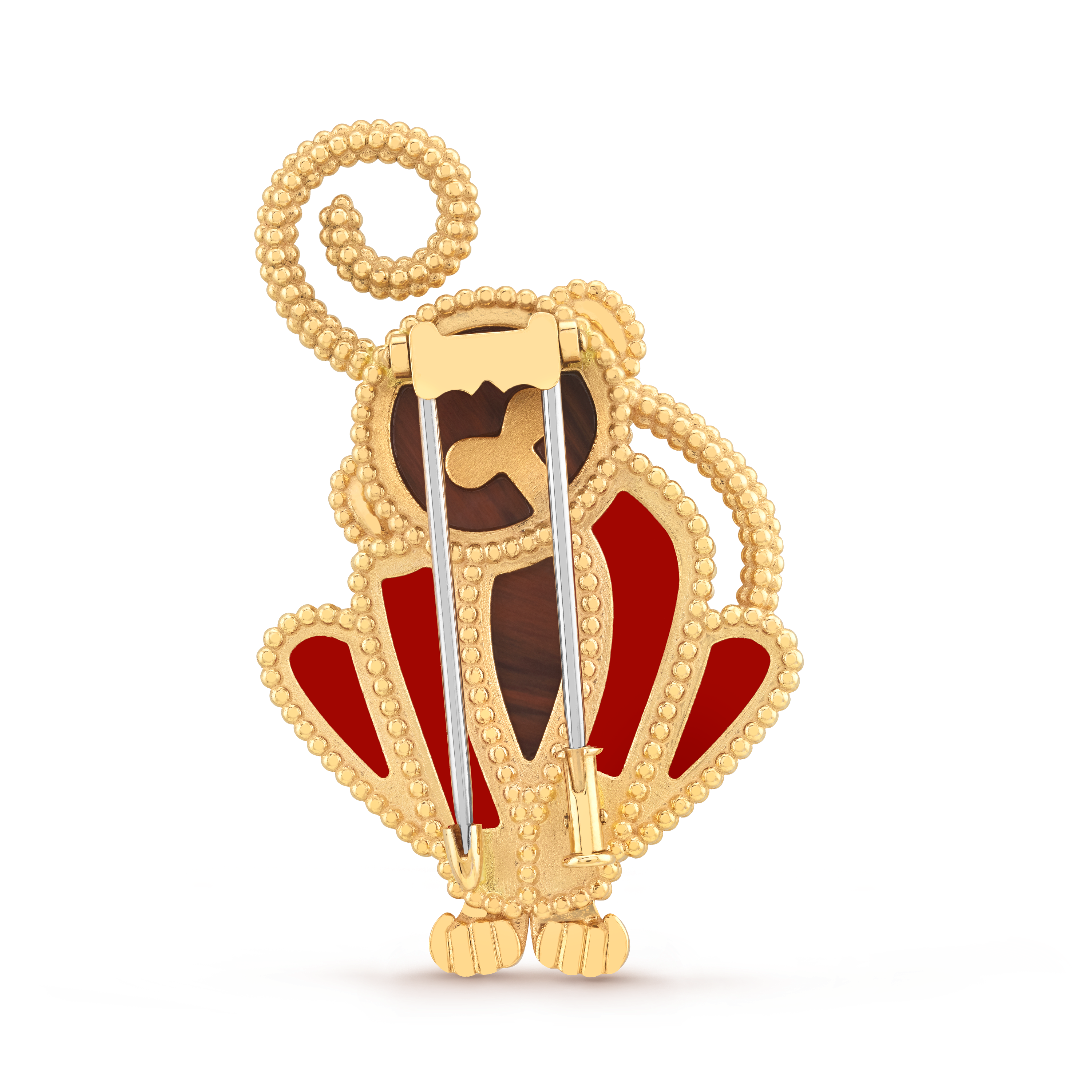 Lucky Animals Monkey胸针, 18K黄金, 红玉髓:  4颗, 缟玛瑙:  2颗, 黑曜石:  2颗, Back, Jewelry Clip_梵克雅宝_Van Cleef & Arpels