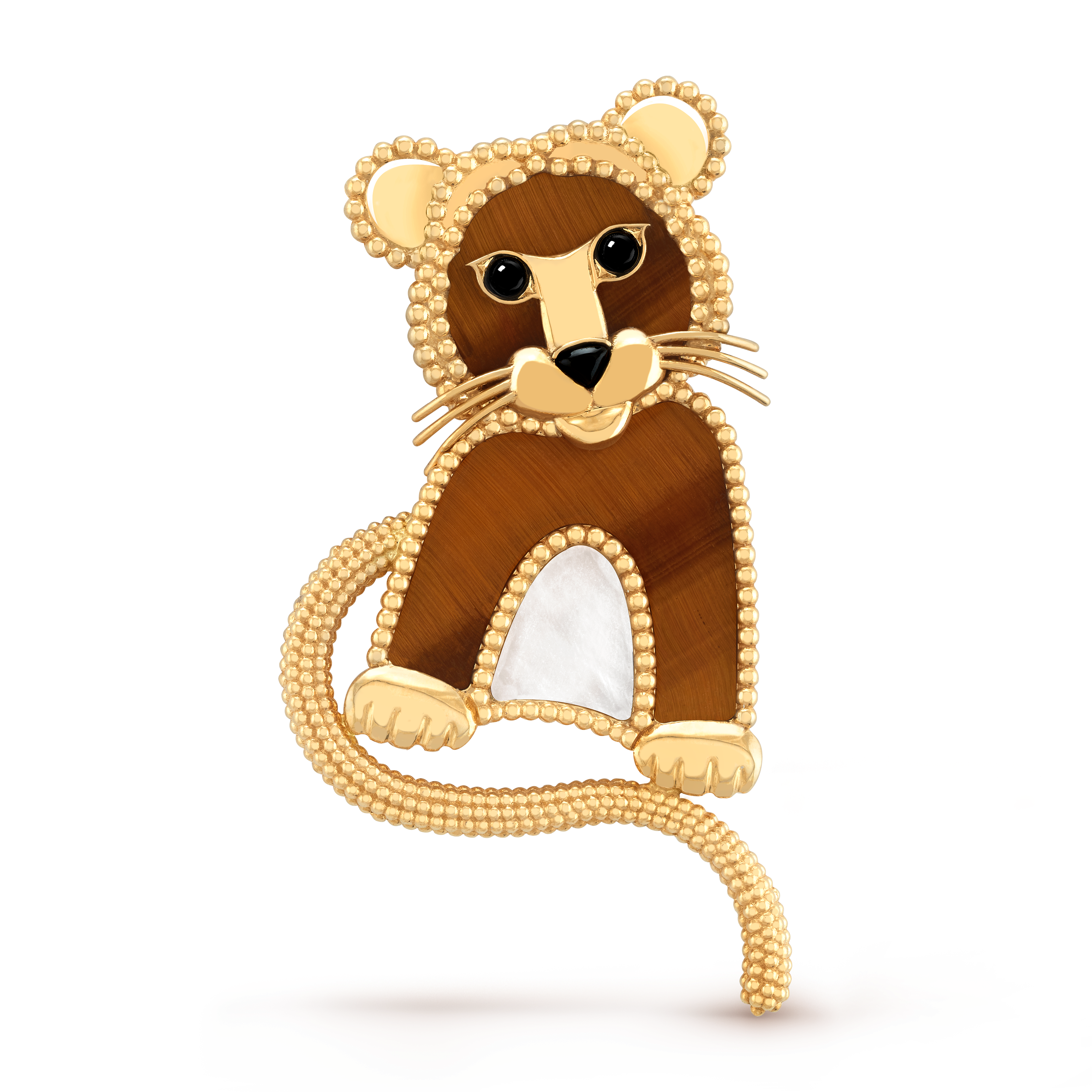 Lucky Animals Tiger胸针, 18K黄金, 珍珠母贝:  1 宝石, 缟玛瑙:  3颗, 虎眼石:  2颗, Front, Jewelry Clip_梵克雅宝_Van Cleef & Arpels