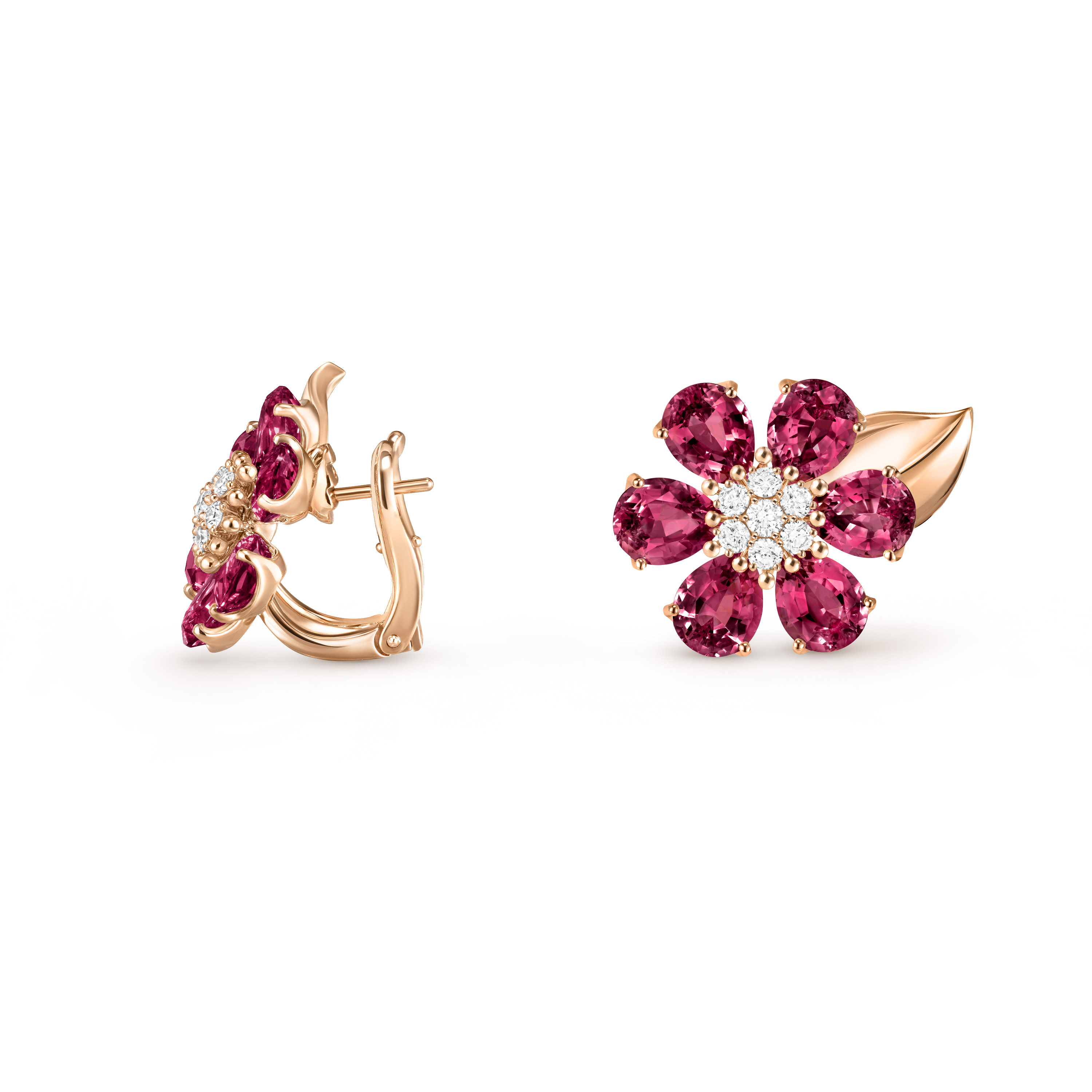 Fleurs d’Hawaï耳环, 18K玫瑰金, 玫瑰榴石:  12颗,  9.96 克拉, 钻石:  14颗,  0.39 克拉, Profile, Jewelry Earrings_梵克雅宝_Van Cleef & Arpels