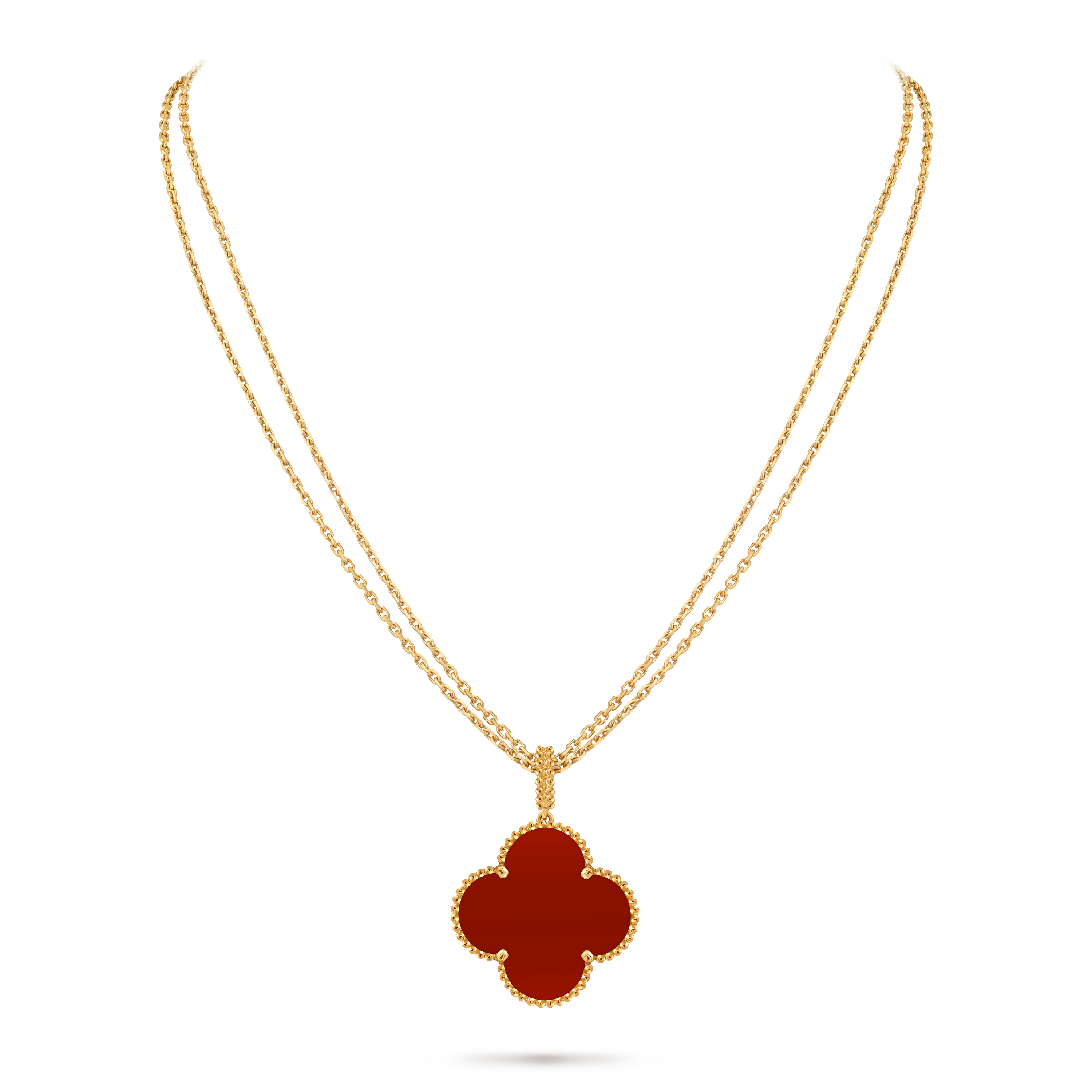 Magic Alhambra长项链，1图案, 18K黄金, 红玉髓:  1 宝石, Detail, Jewelry Long Necklace_梵克雅宝_Van Cleef & Arpels