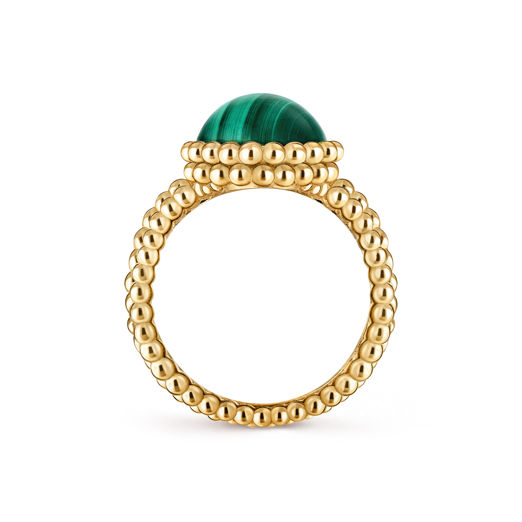 Perlée couleurs ring, 18K yellow gold, Malachite:  1 stone, Profile, Jewelry Ring - Van Cleef & Arpels