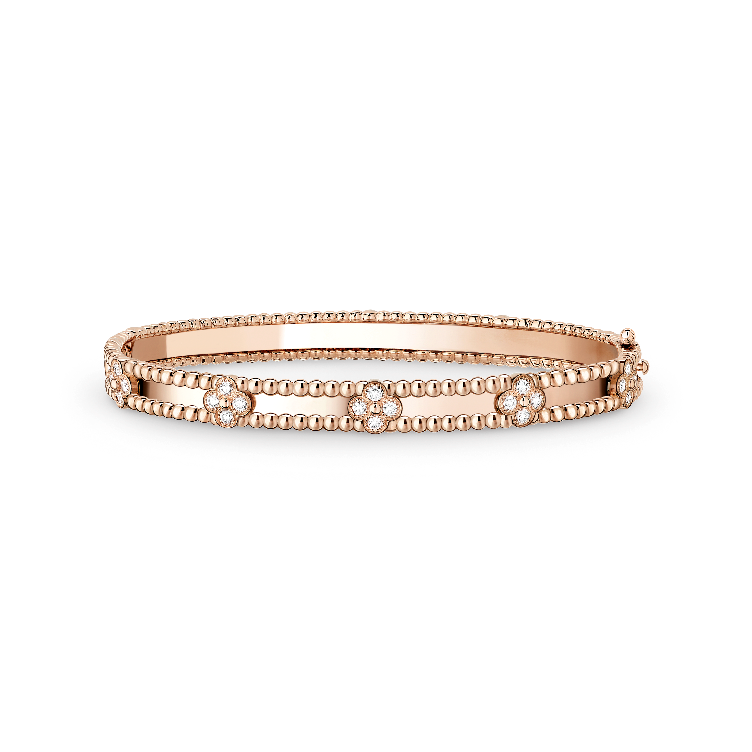 Perlée sweet clovers bracelet, medium model, 18K rose gold, Diamond:  40 stones,  0.68 carat, Front, Jewelry Bracelet - Van Cleef & Arpels