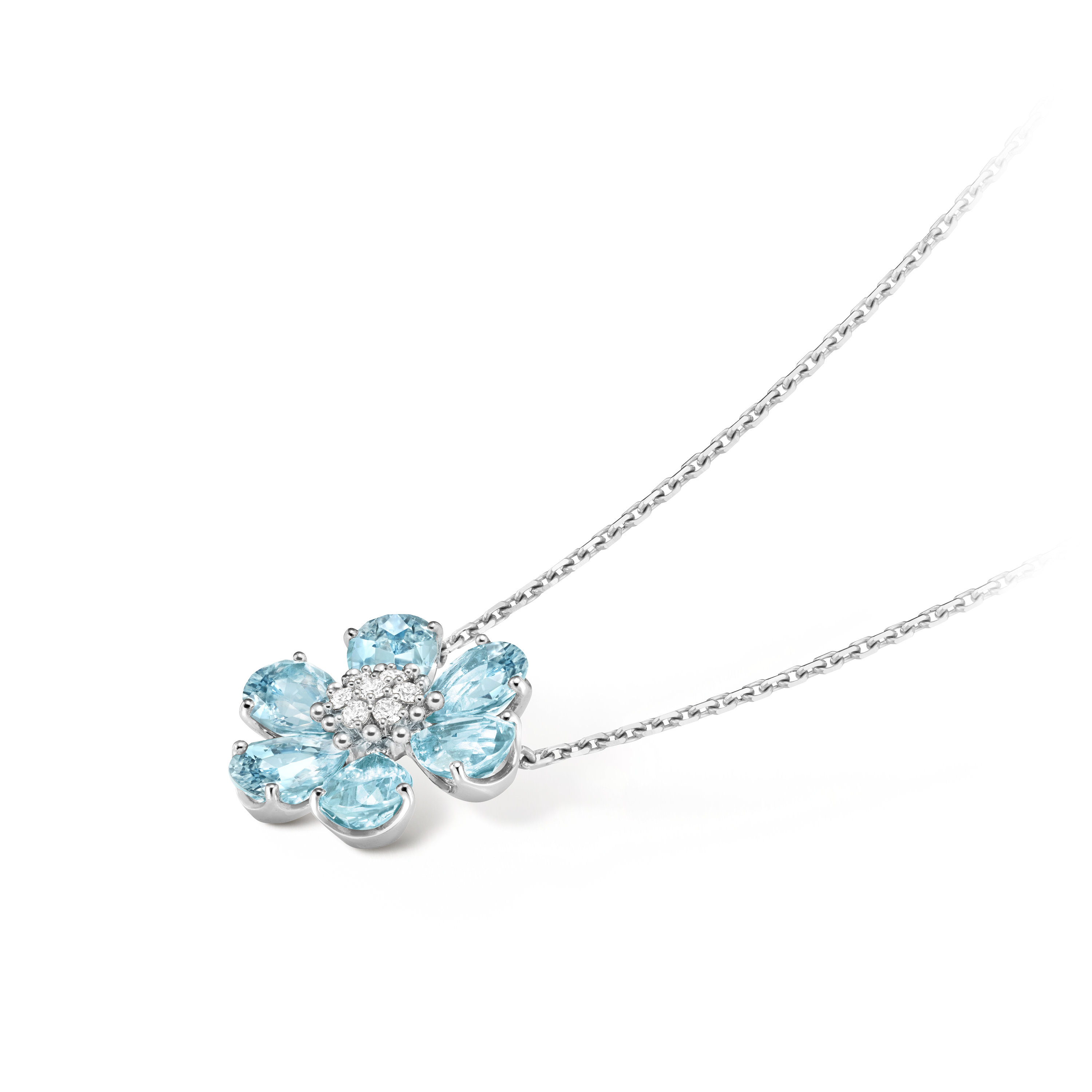 Fleurs d'Hawaï吊坠, 18K白金, 海蓝宝石:  6颗,  6.18 克拉, 钻石:  7颗,  0.19 克拉, Three Fourth, Jewelry Pendent_梵克雅宝_Van Cleef & Arpels