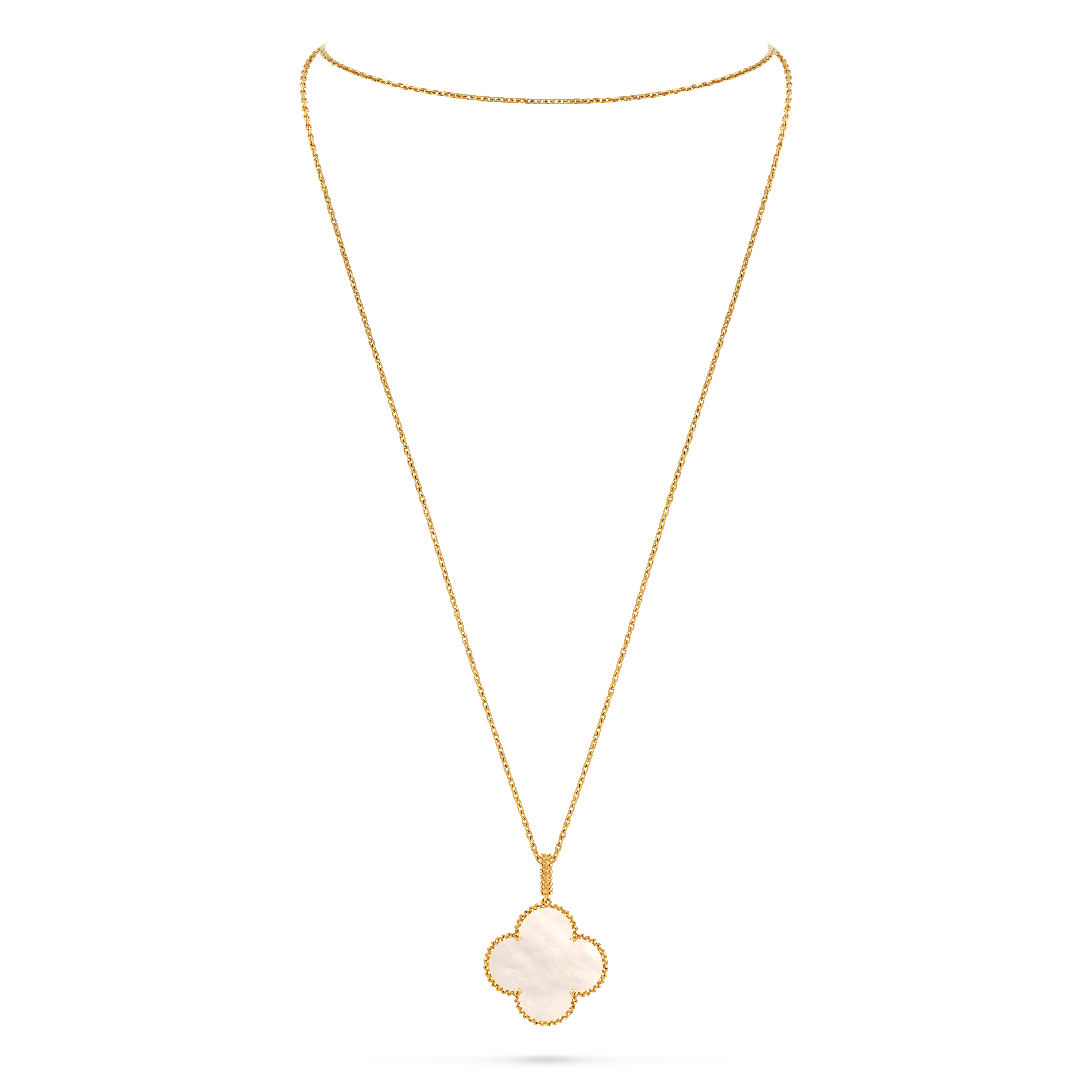 Magic Alhambra长项链，1图案, 18K黄金, 珍珠母贝:  1 宝石, On Stand, Jewelry Long Necklace_梵克雅宝_Van Cleef & Arpels